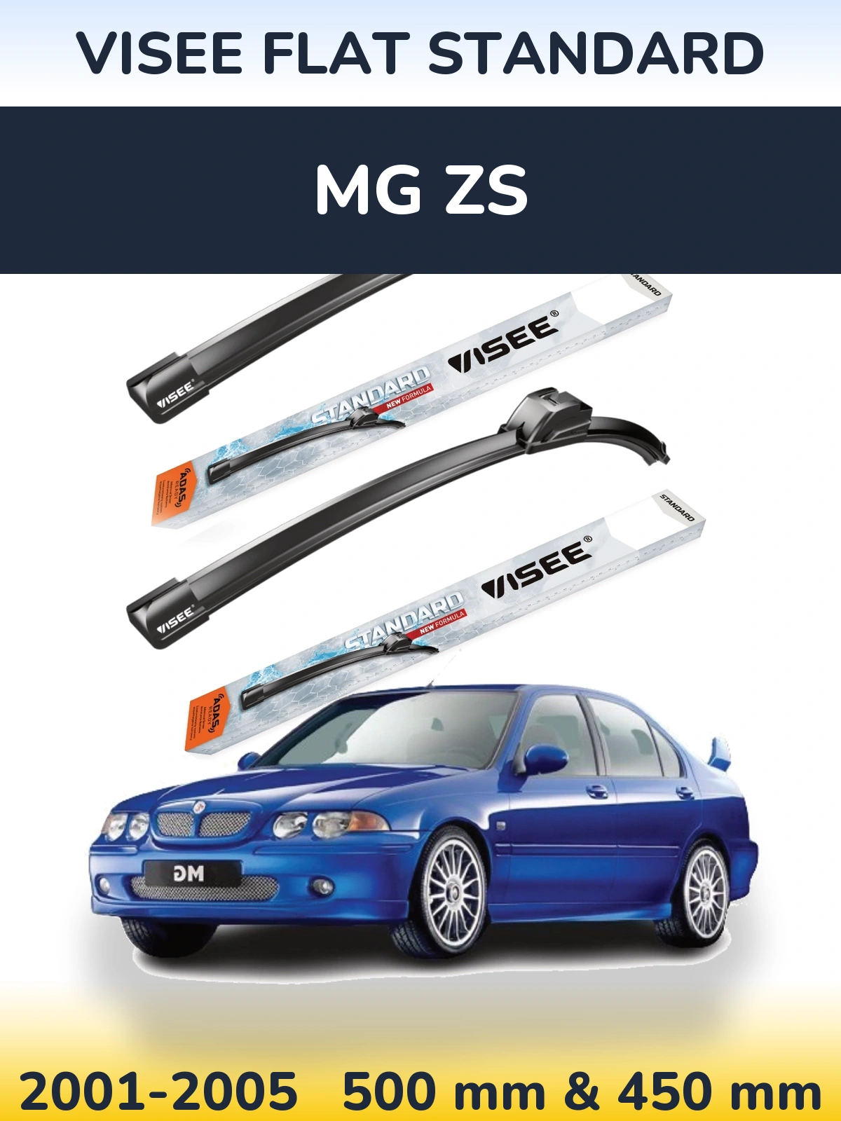 Komplet przednich wycieraczek VISEE FLAT STANDARD 500 & 450 mm do MG ZS 2001-2005