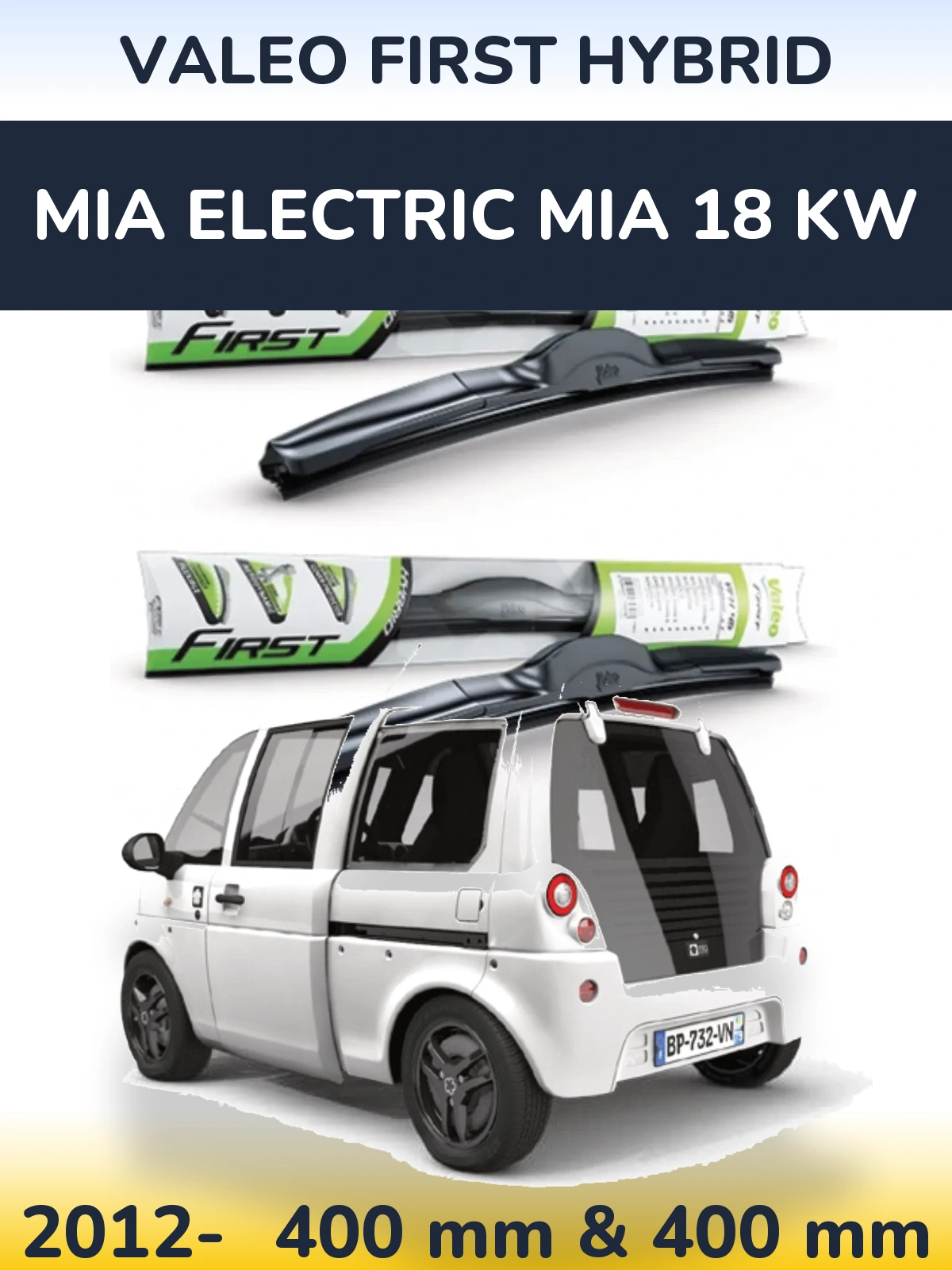 Komplet przednich wycieraczek Valeo First Hybrid 400 & 400 mm do MIA Electric mia 18 kw 2012-2026