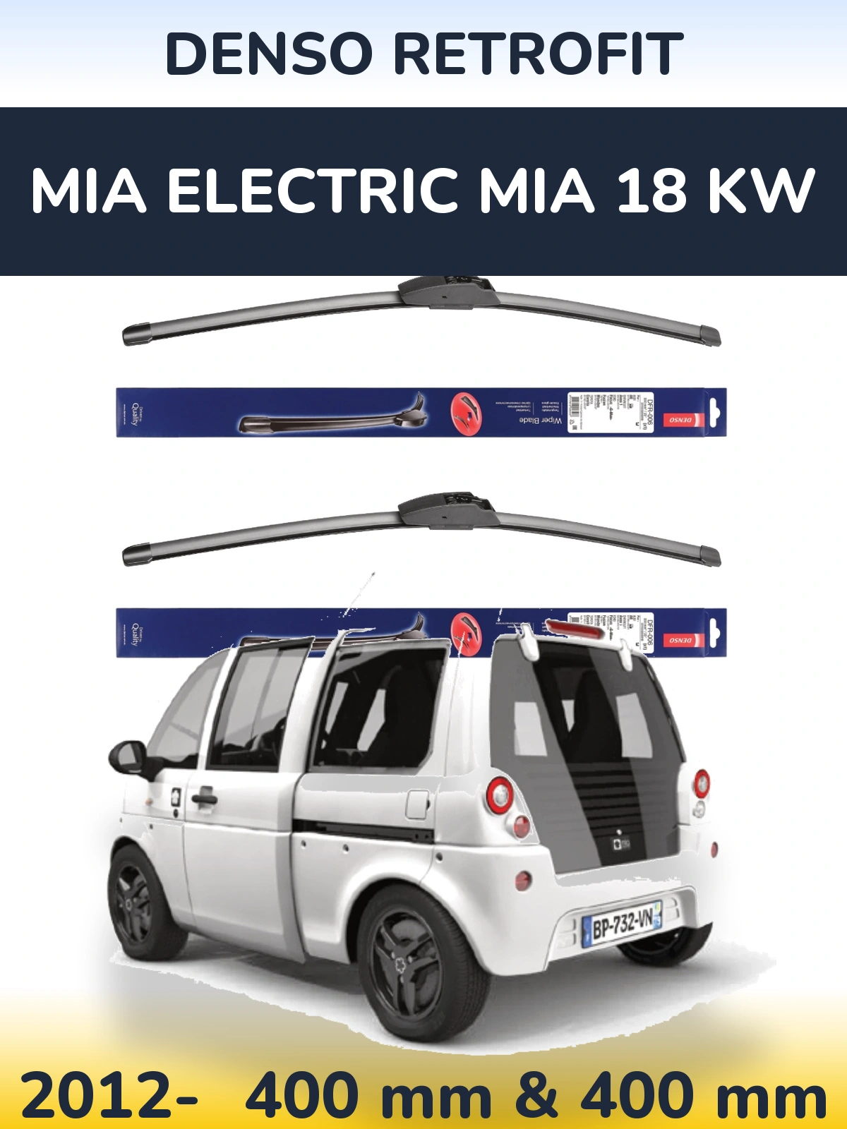 Komplet przednich wycieraczek Denso Retrofit 400 & 400 mm do MIA Electric mia 18 kw 2012-2026