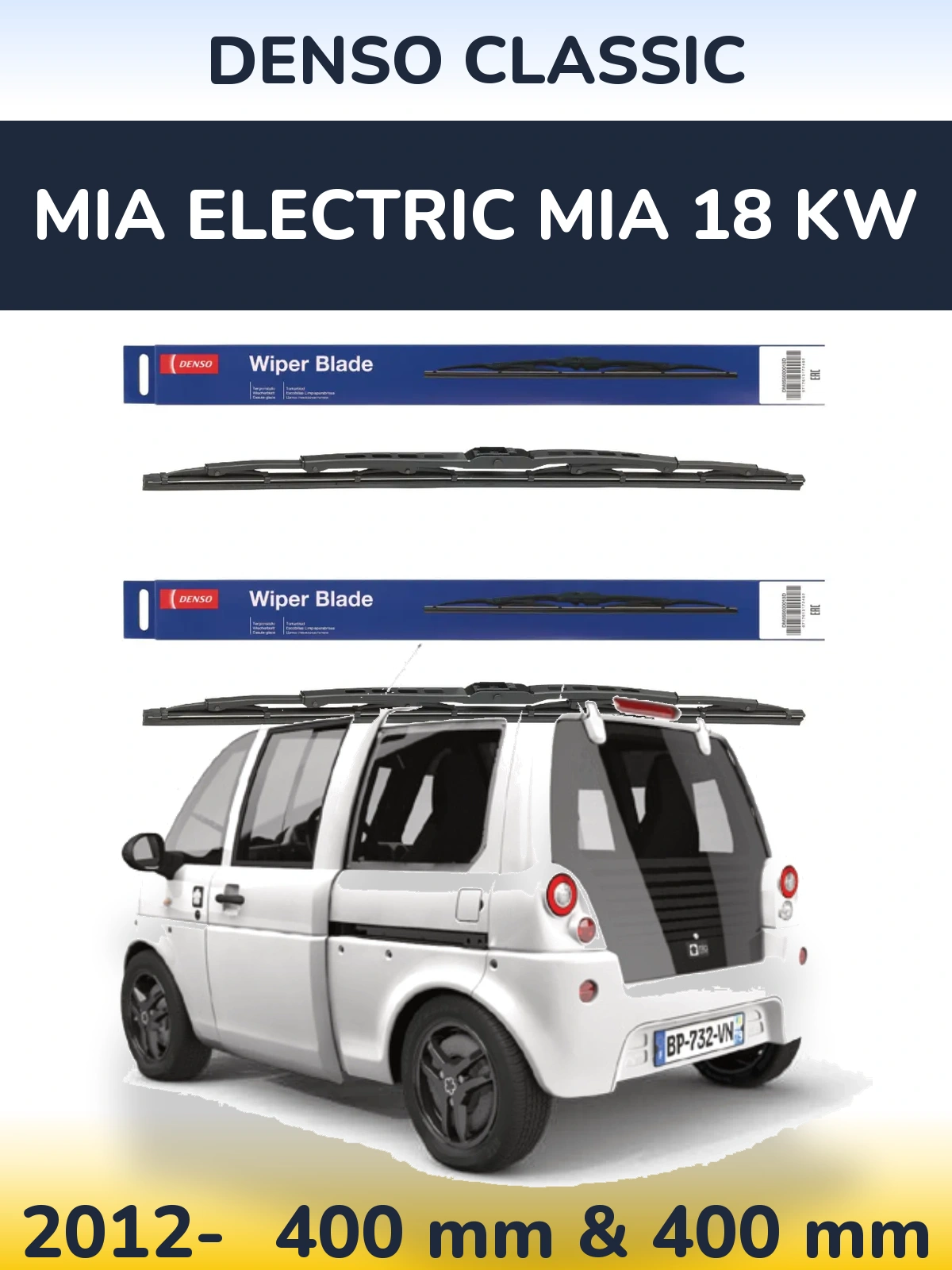 Komplet przednich wycieraczek Denso Classic 400 & 400 mm do MIA Electric mia 18 kw 2012-2026