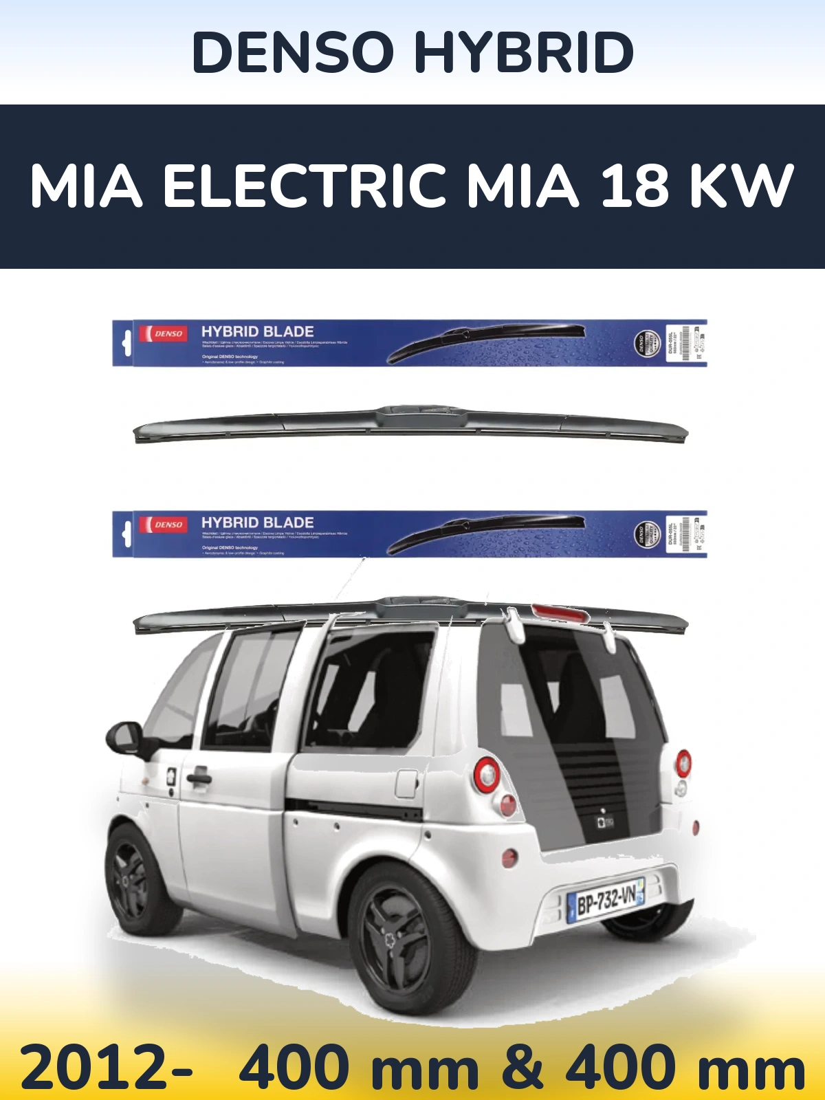 Komplet przednich wycieraczek Denso Hybrid 400 & 400 mm do MIA Electric mia 18 kw 2012-2026