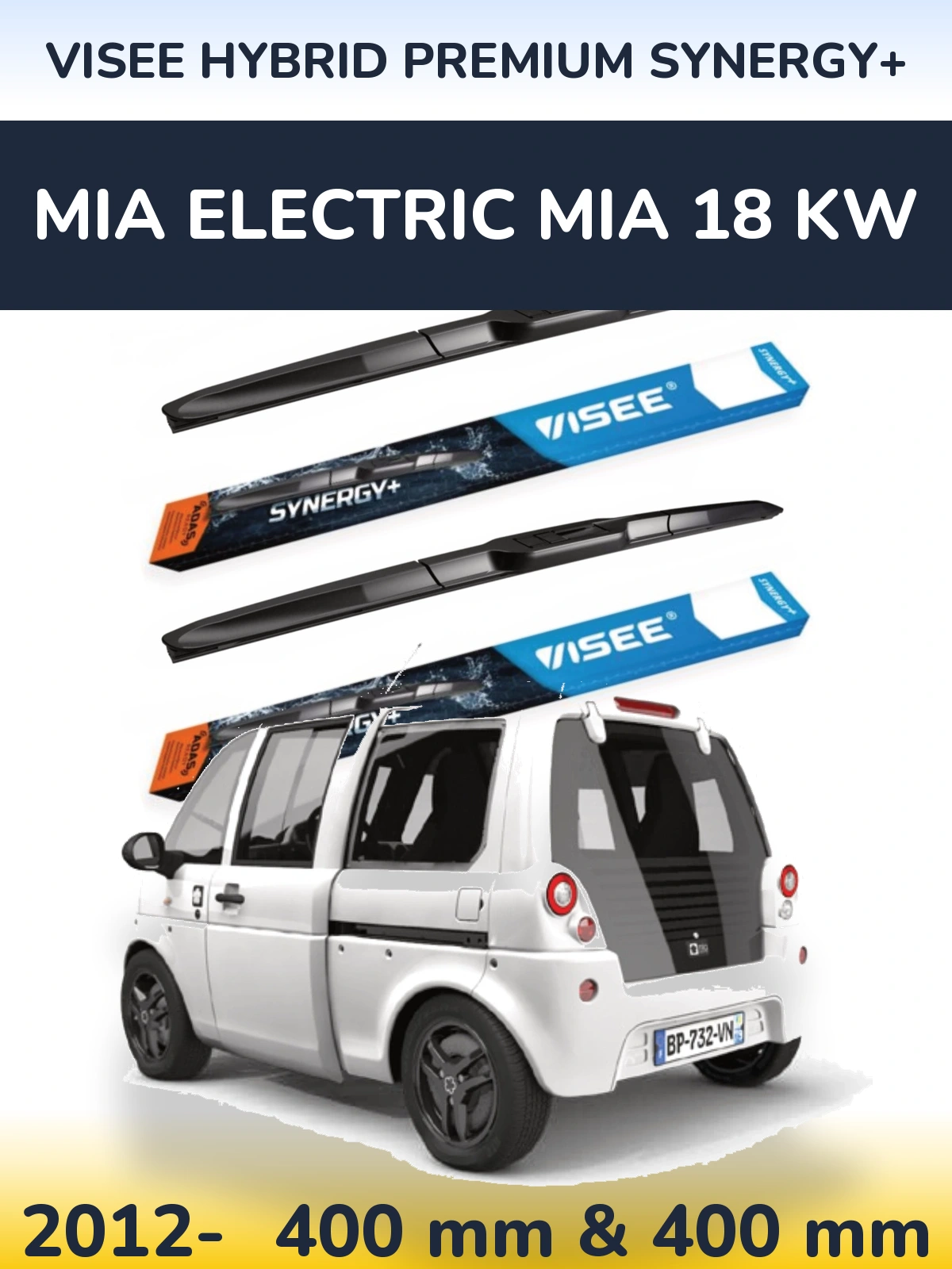 Komplet przednich wycieraczek VISEE HYBRID PREMIUM SYNERGY+ 400 & 400 mm do MIA Electric mia 18 kw 2012-2026