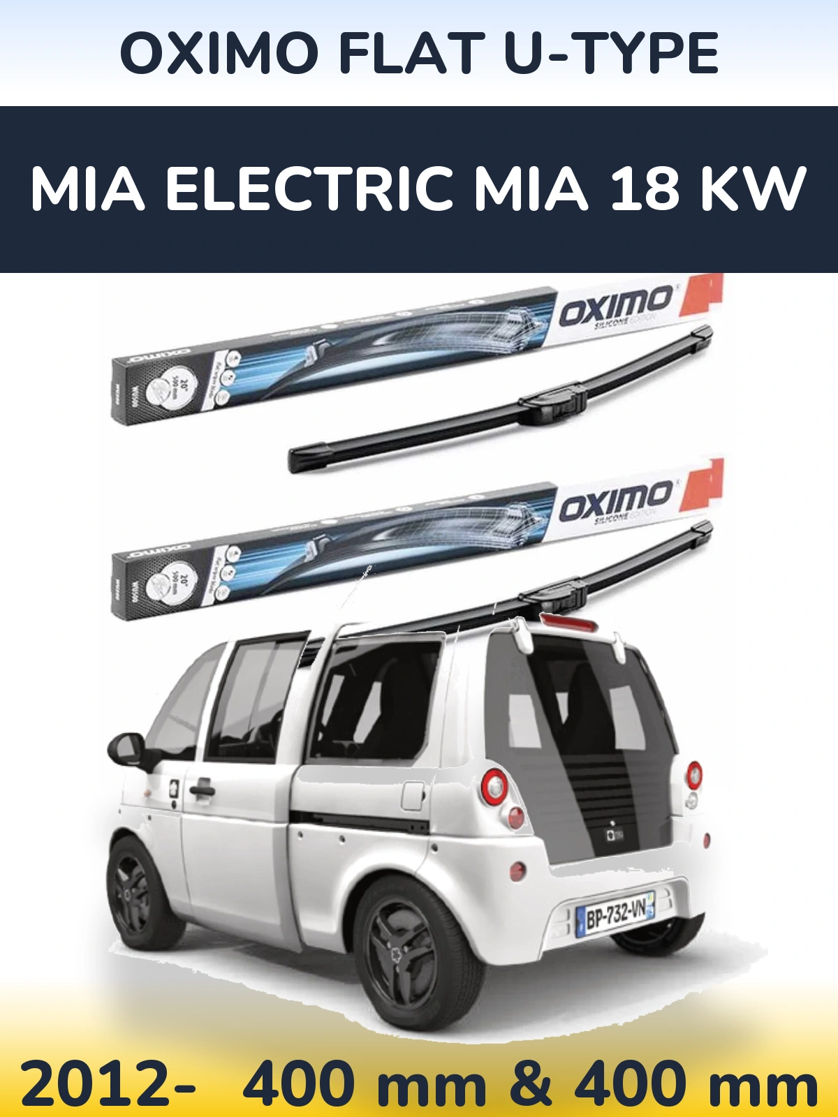 Komplet przednich wycieraczek Oximo Flat U-type 400 & 400 mm do MIA Electric mia 18 kw 2012-2026