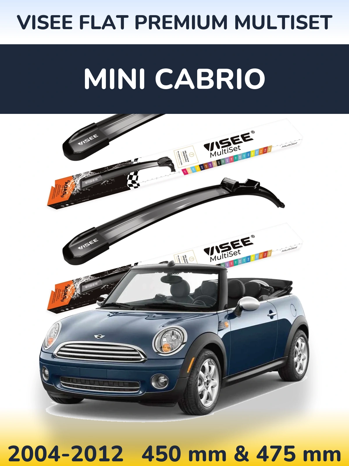 Комплект передних дворников VISEE FLAT PREMIUM MultiSet 450 & 475 мм для MINI Cabrio 2004-2012
