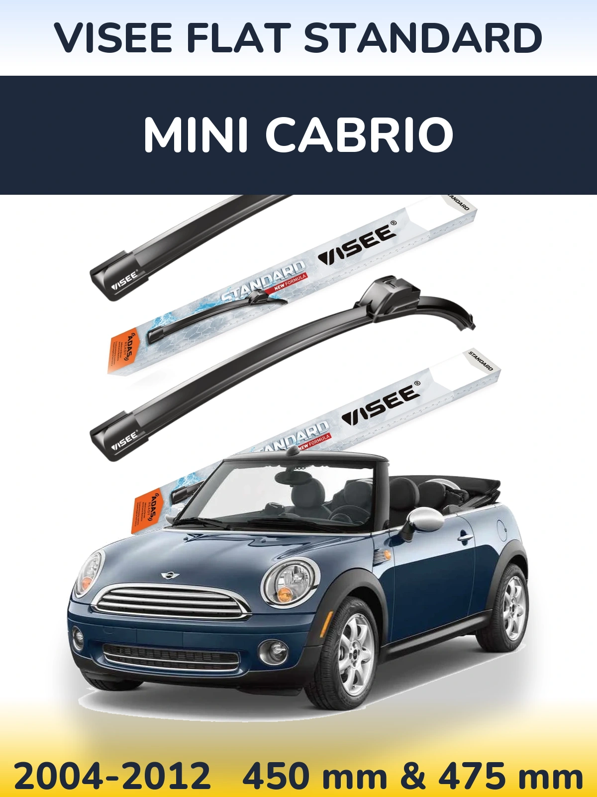 Комплект передних дворников VISEE FLAT STANDARD 450 & 475 мм для MINI Cabrio 2004-2012