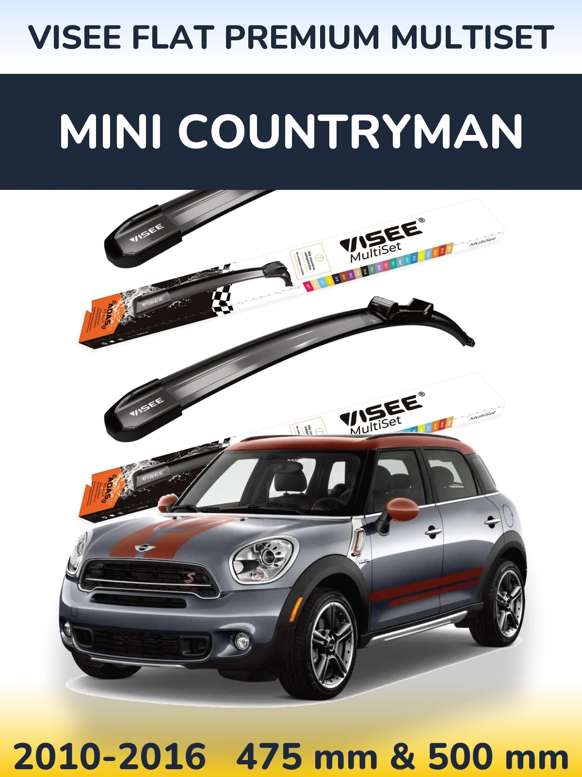 Komplet przednich wycieraczek VISEE FLAT PREMIUM MultiSet 475 & 500 mm do MINI Countryman 2010-2016