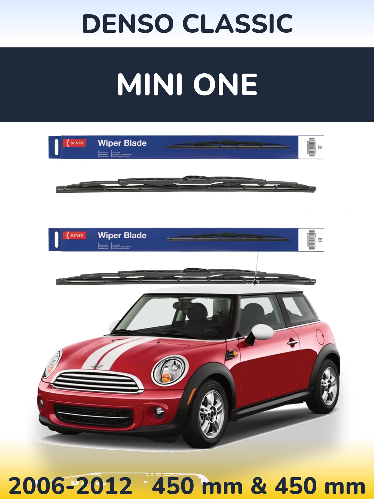 Front wiper blade set Denso Classic 450 & 450 mm for MINI One 2006-2012