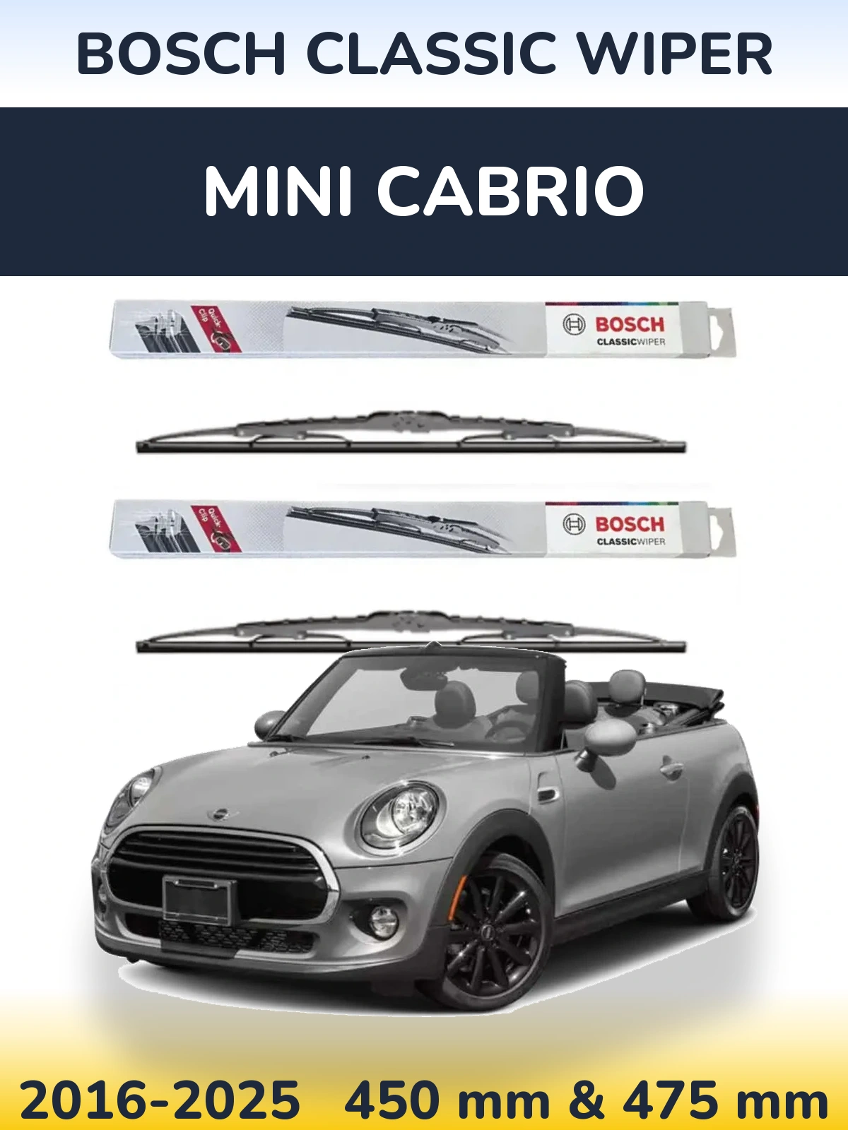 Komplet przednich wycieraczek BOSCH Classic Wiper 450 & 475 mm do MINI Cabrio 2016-2025