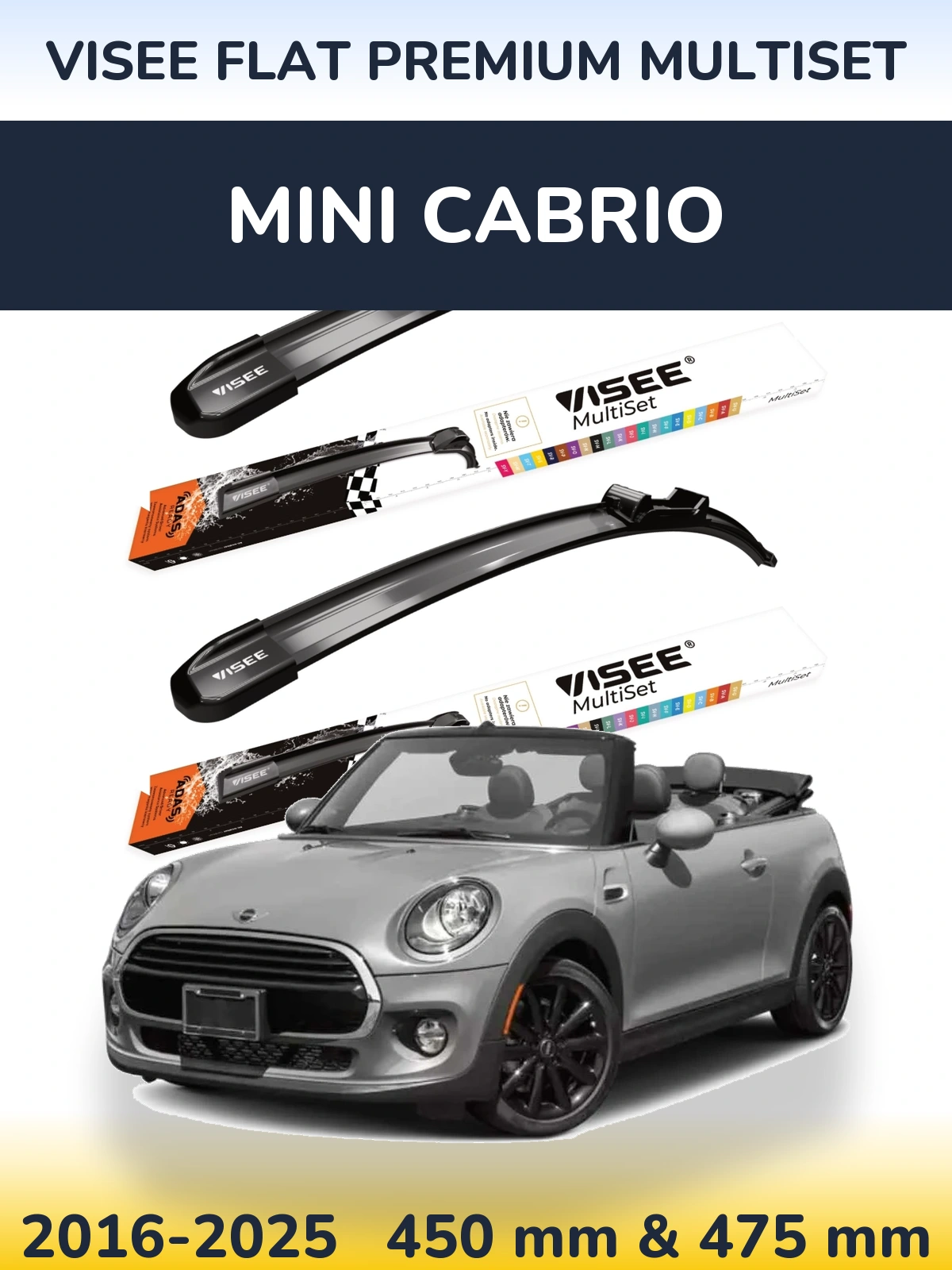 Komplet przednich wycieraczek VISEE FLAT PREMIUM MultiSet 450 & 475 mm do MINI Cabrio 2016-2025