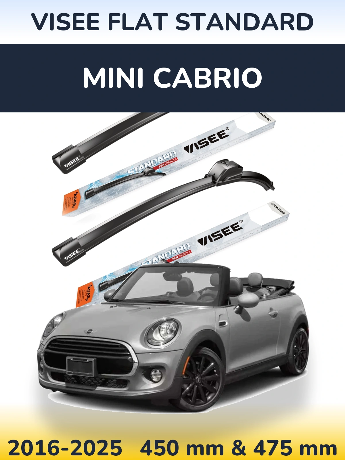 Комплект передних дворников VISEE FLAT STANDARD 450 & 475 мм для MINI Cabrio 2016-2025