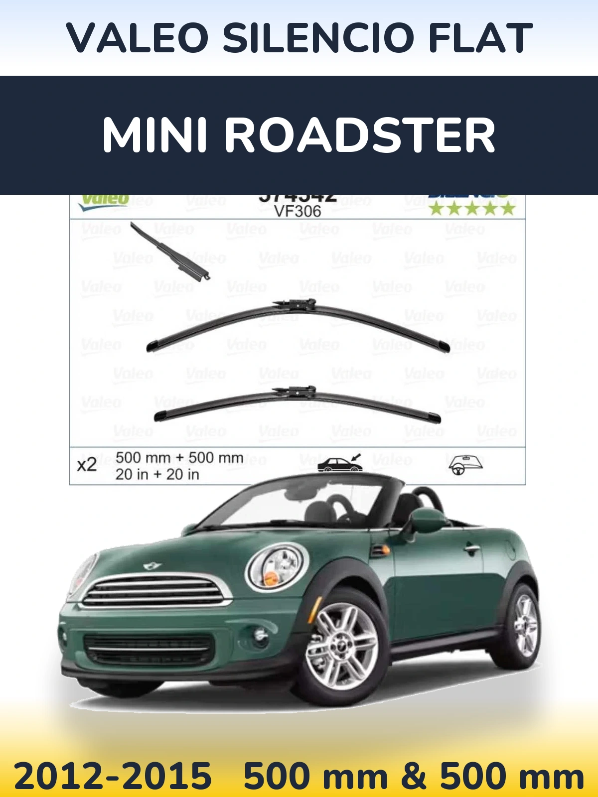 Комплект передних дворников Valeo Silencio Flat 500 & 500 мм для MINI Roadster 2012-2015