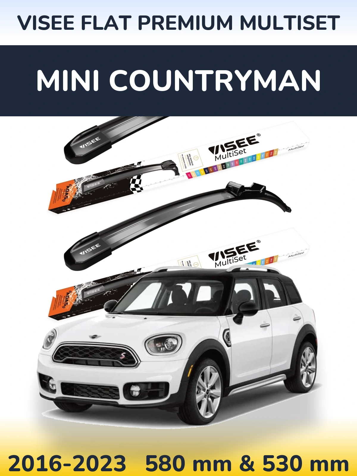 Комплект передних дворников VISEE FLAT PREMIUM MultiSet 580 & 530 мм для MINI Countryman 2016-2023