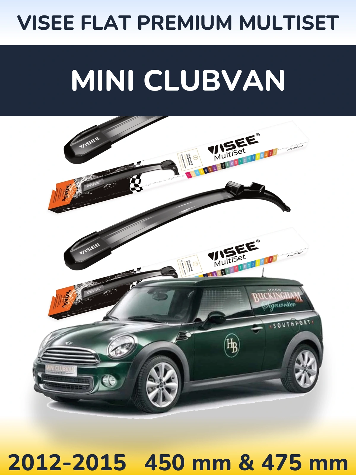 Komplet przednich wycieraczek VISEE FLAT PREMIUM MultiSet 450 & 475 mm do MINI Clubvan 2012-2015
