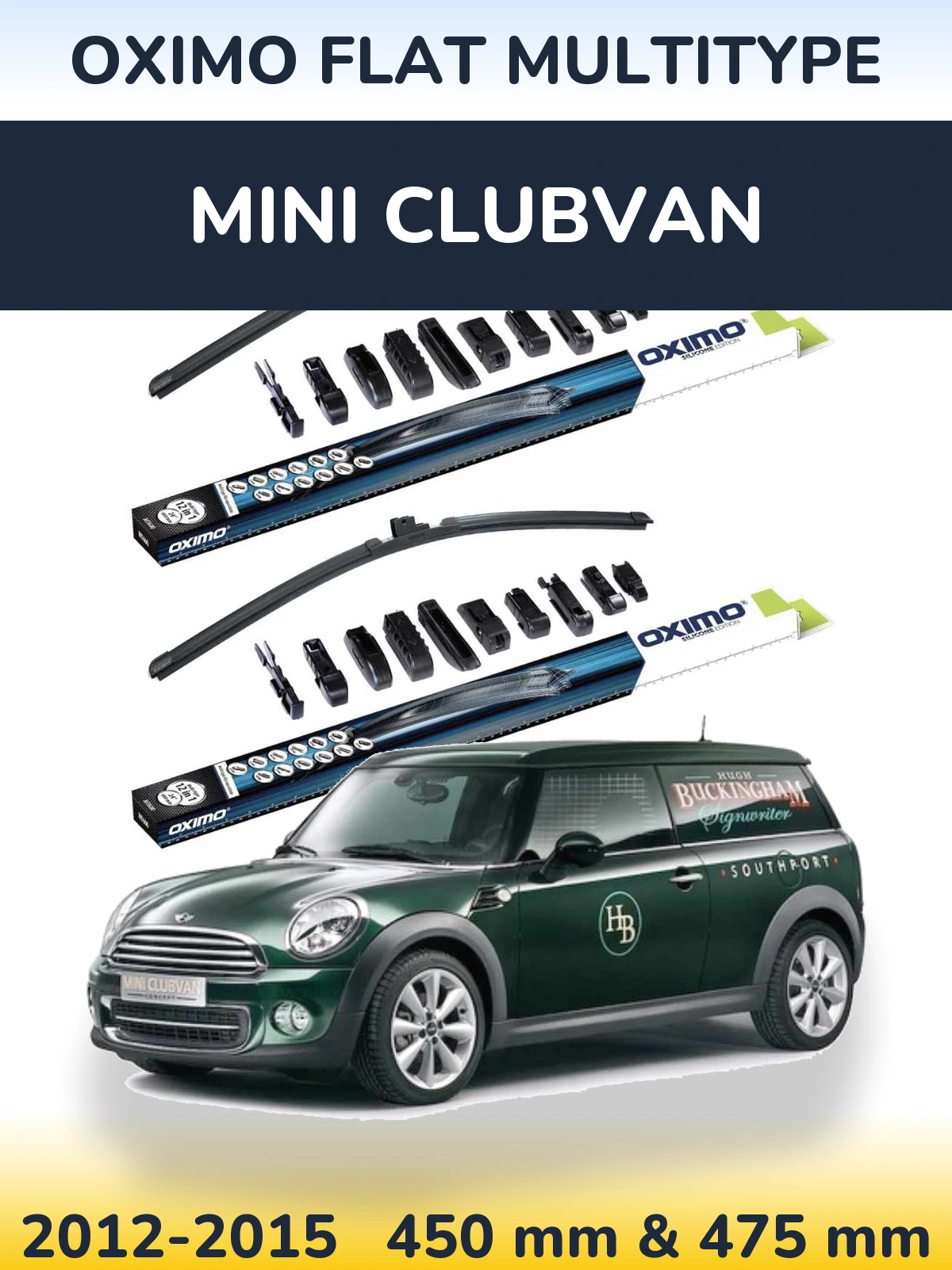 Komplet przednich wycieraczek Oximo Flat MultiType 450 & 475 mm do MINI Clubvan 2012-2015