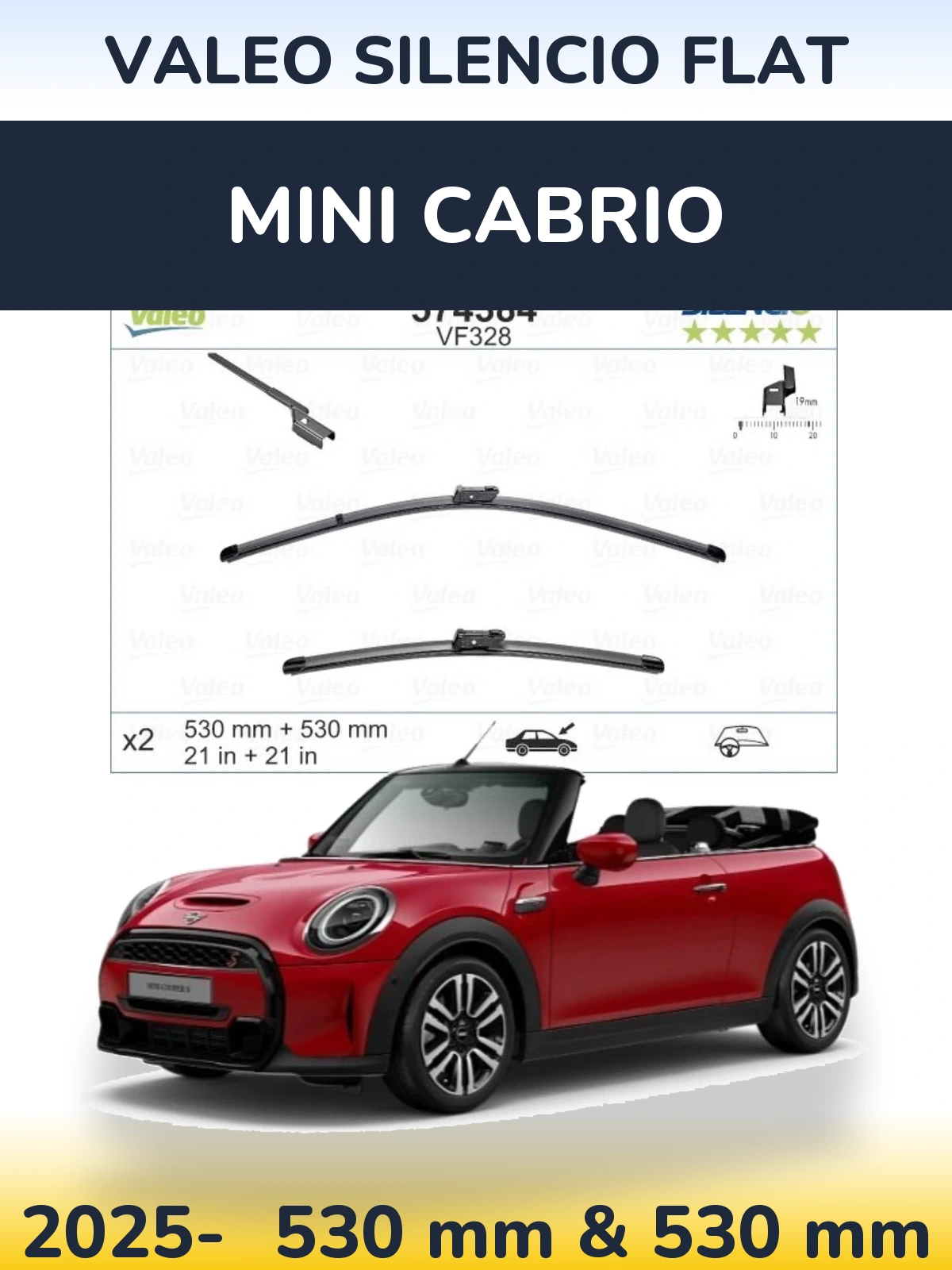 Komplet przednich wycieraczek Valeo Silencio Flat 530 & 520 mm do MINI Cabrio 2025-2026