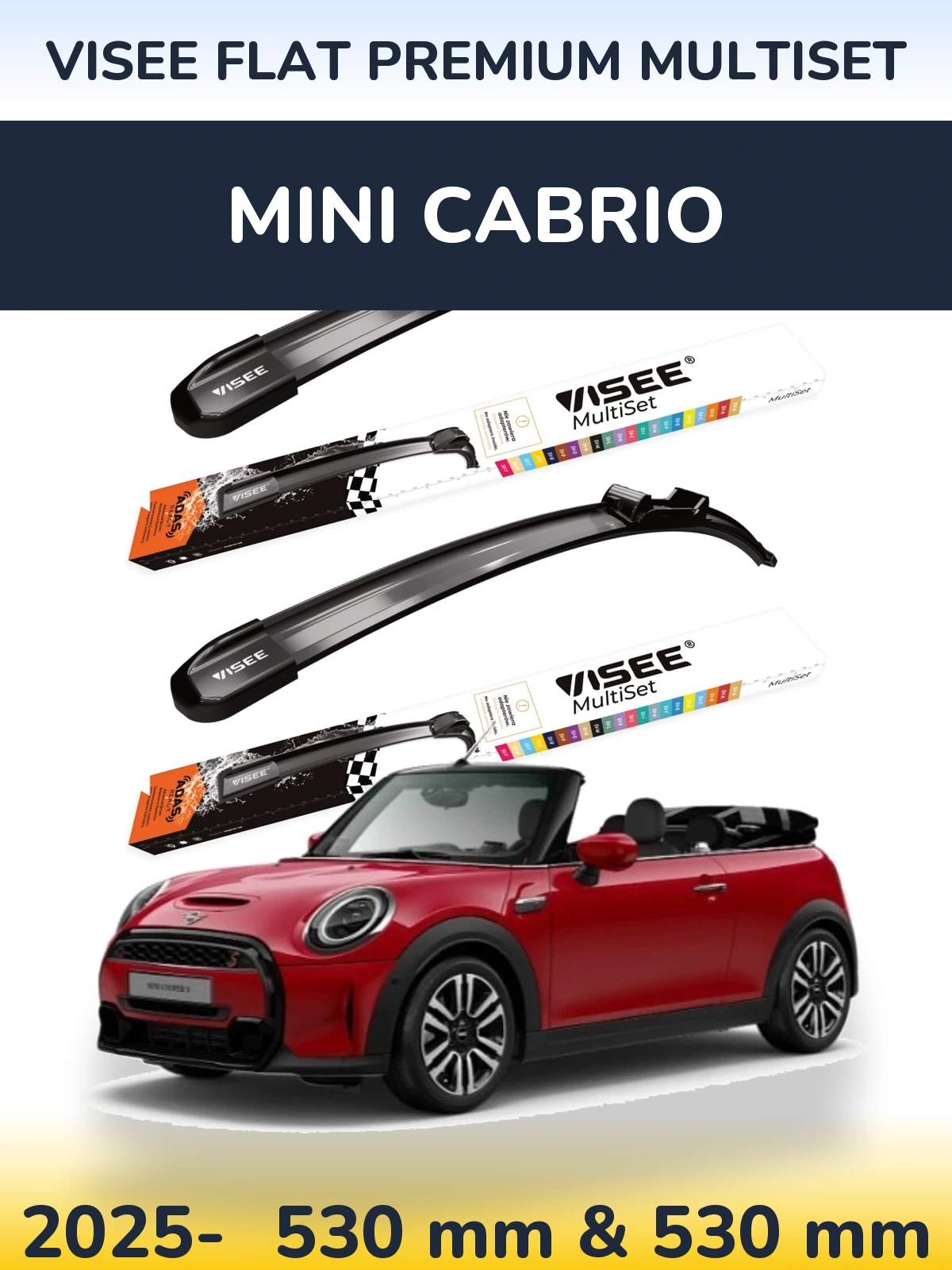 Комплект передних дворников VISEE FLAT PREMIUM MultiSet 530 & 530 мм для MINI Cabrio 2025-2026