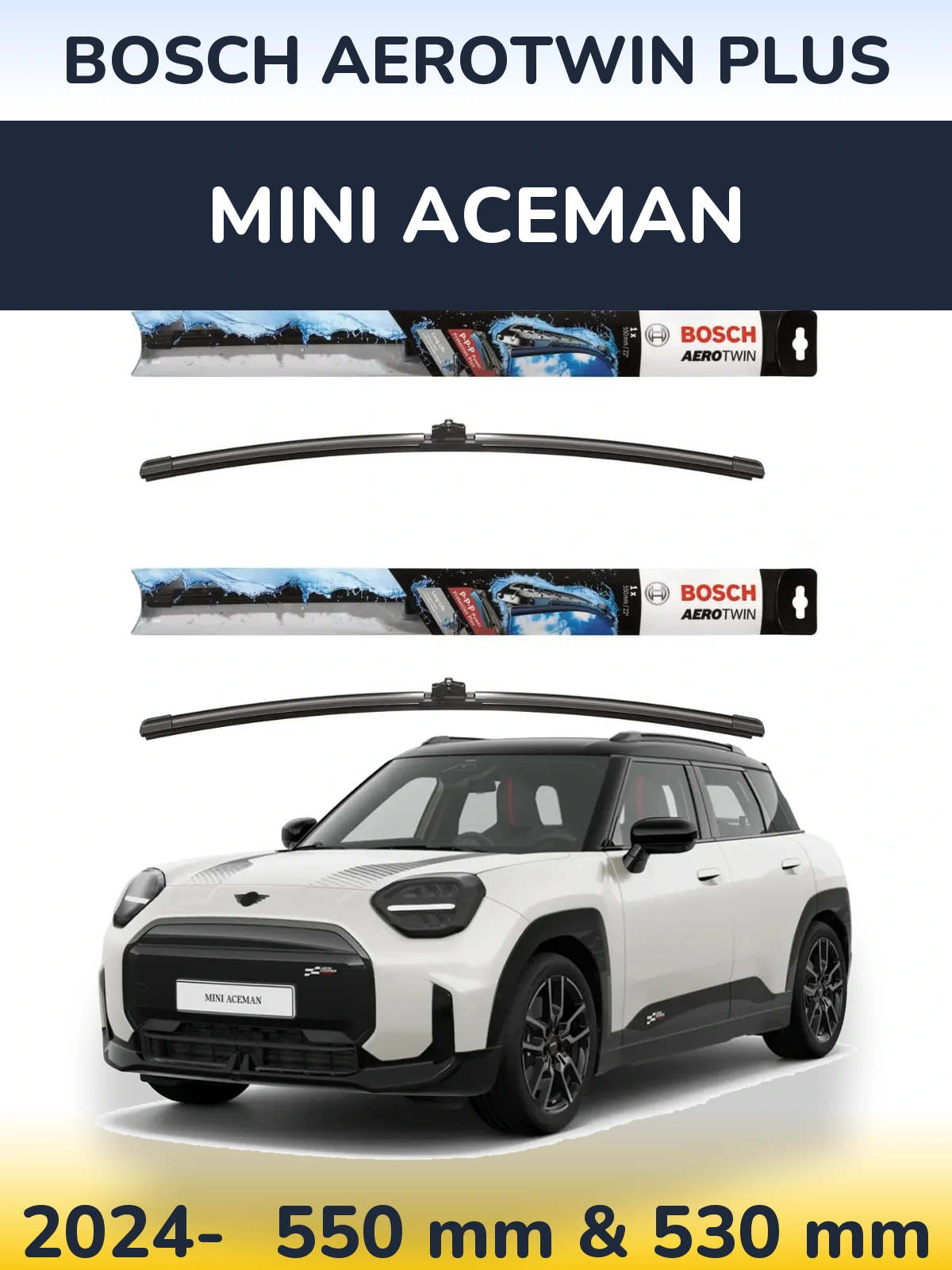 Front wiper blade set BOSCH AeroTwin Plus 550 & 530 mm for MINI Aceman 2024-2026