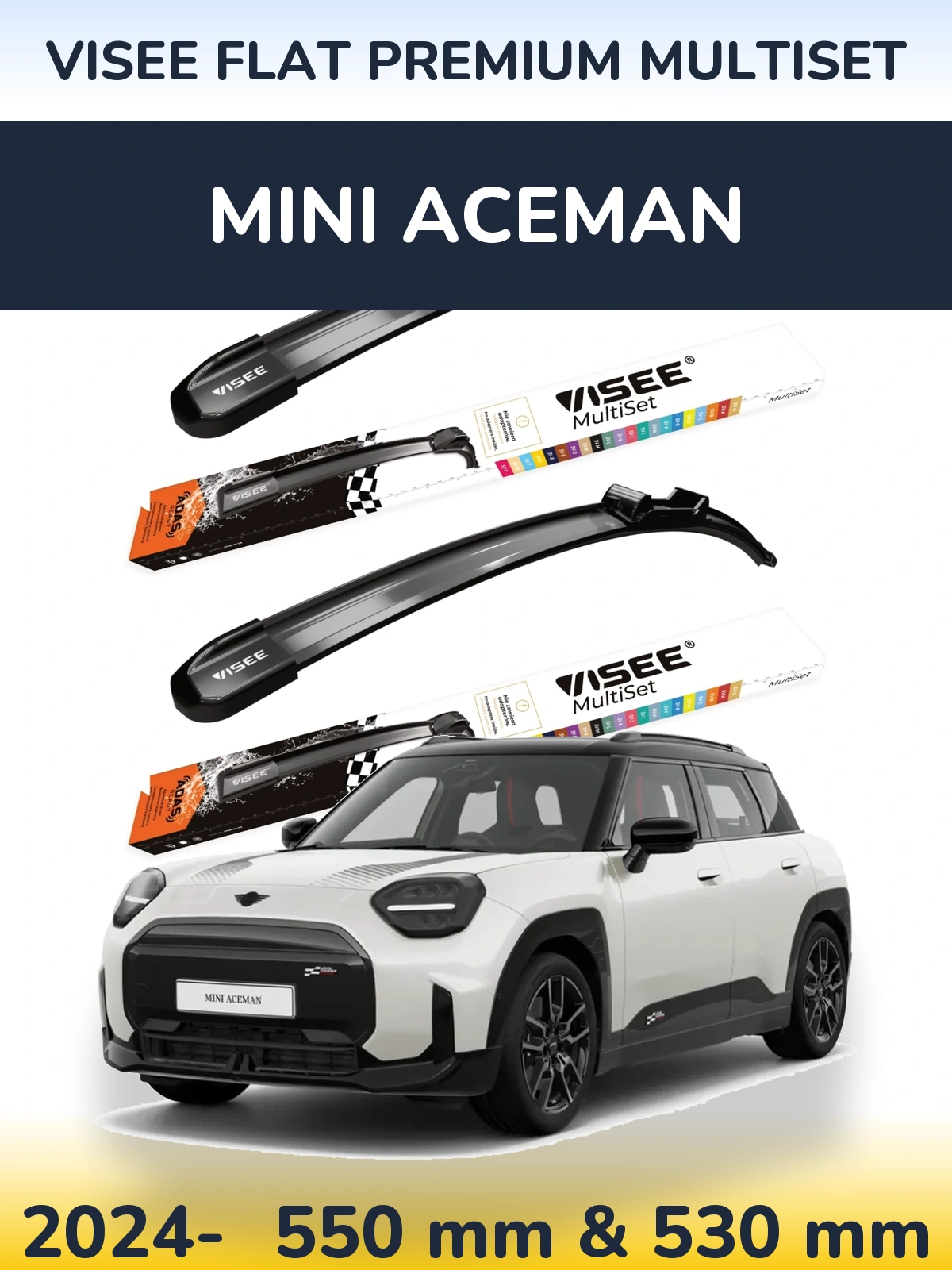 Komplet przednich wycieraczek VISEE FLAT PREMIUM MultiSet 550 & 530 mm do MINI Aceman 2024-2026