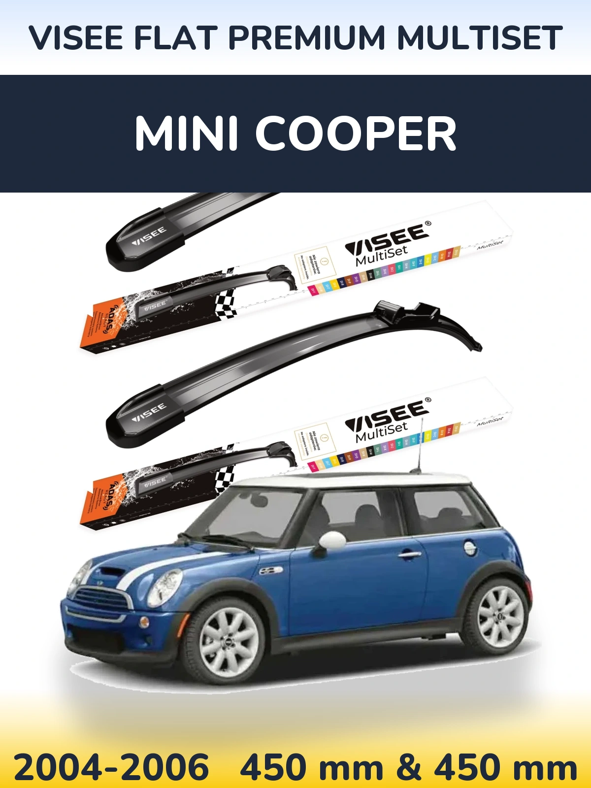 Komplet przednich wycieraczek VISEE FLAT PREMIUM MultiSet 450 & 450 mm do MINI Cooper 2004-2006