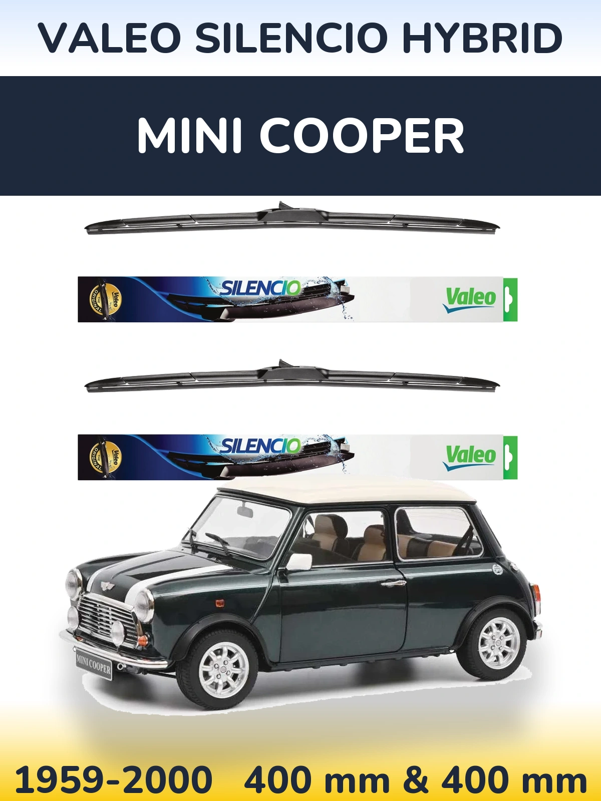 Komplet przednich wycieraczek Valeo Silencio Hybrid 400 & 400 mm do MINI Cooper 1959-2000