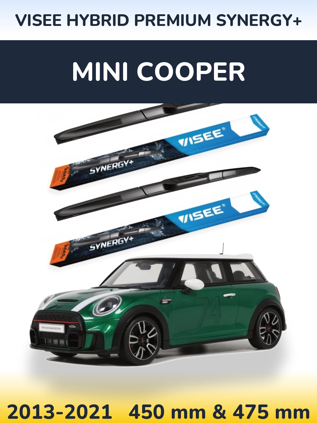 Komplet przednich wycieraczek VISEE HYBRID PREMIUM SYNERGY+ 450 & 475 mm do MINI Cooper 2013-2021