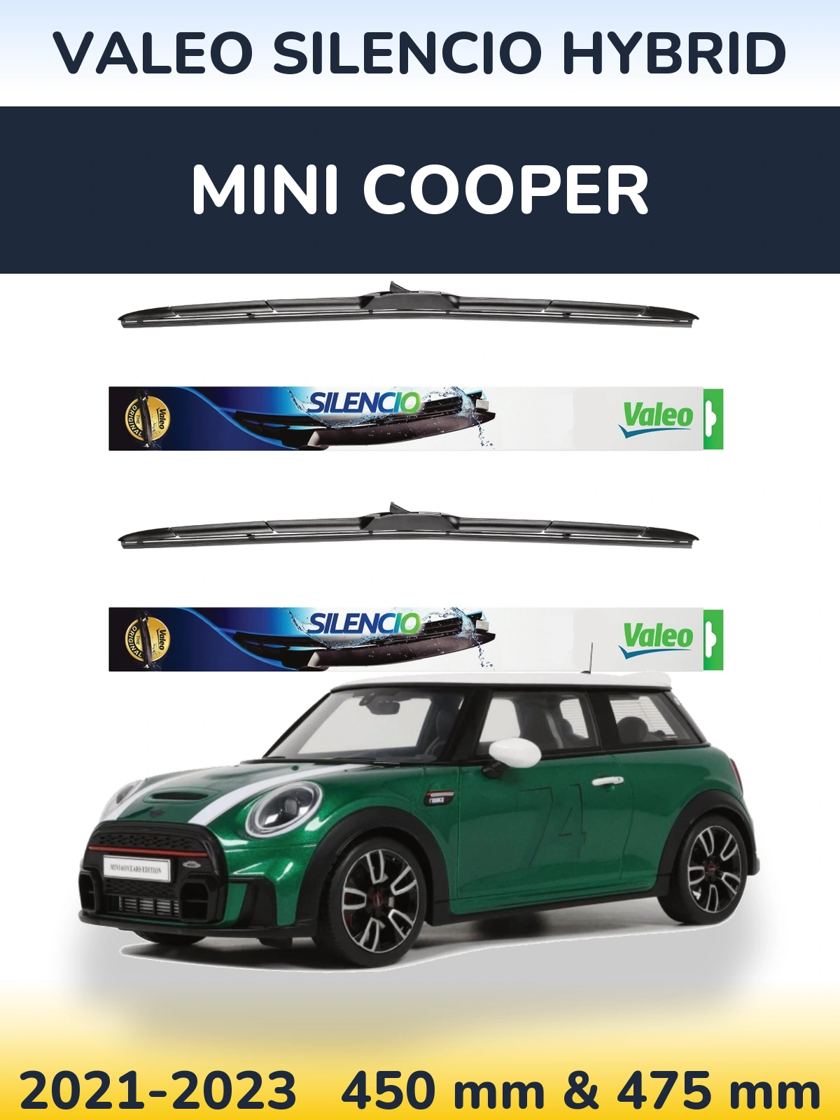 Komplet przednich wycieraczek Valeo Silencio Hybrid 450 & 475 mm do MINI Cooper 2021-2023