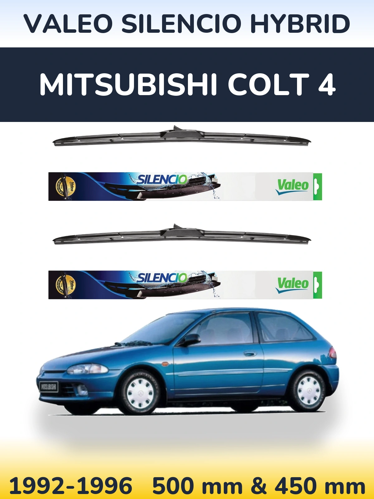 Komplet przednich wycieraczek Valeo Silencio Hybrid 500 & 450 mm do Mitsubishi Colt 4 1992-1996