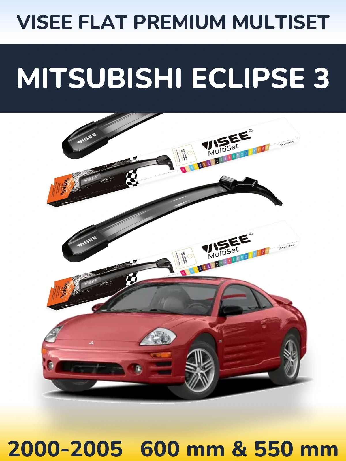 Front wiper blade set VISEE FLAT PREMIUM MultiSet 600 & 550 mm for Mitsubishi Eclipse 3 2000-2005