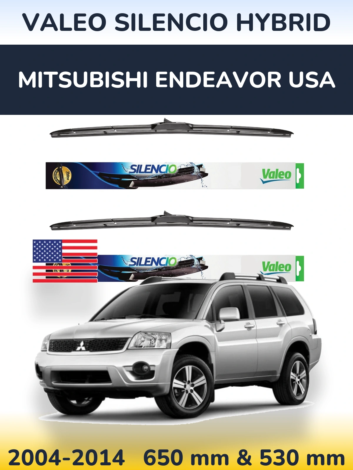 Komplet przednich wycieraczek Valeo Silencio Hybrid 650 & 530 mm do Mitsubishi Endeavor USA 2004-2014