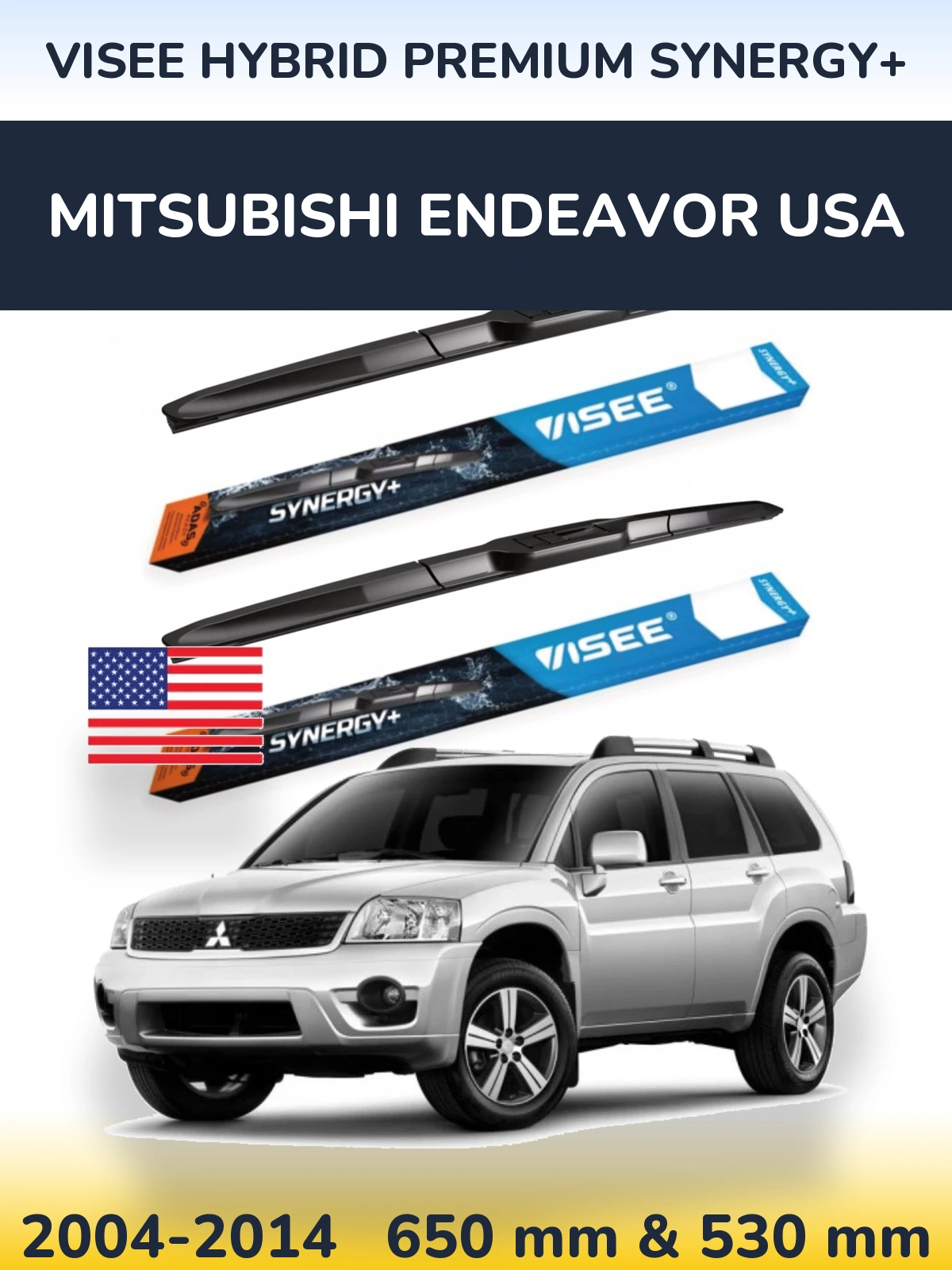 Komplet przednich wycieraczek VISEE HYBRID PREMIUM SYNERGY+ 650 & 530 mm do Mitsubishi Endeavor USA 2004-2014