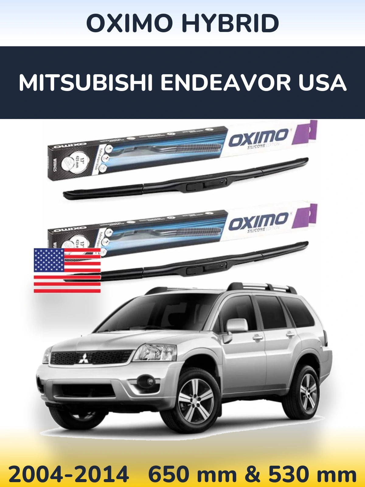 Комплект передних дворников Oximo Hybrid 650 & 530 мм для Mitsubishi Endeavor USA 2004-2014