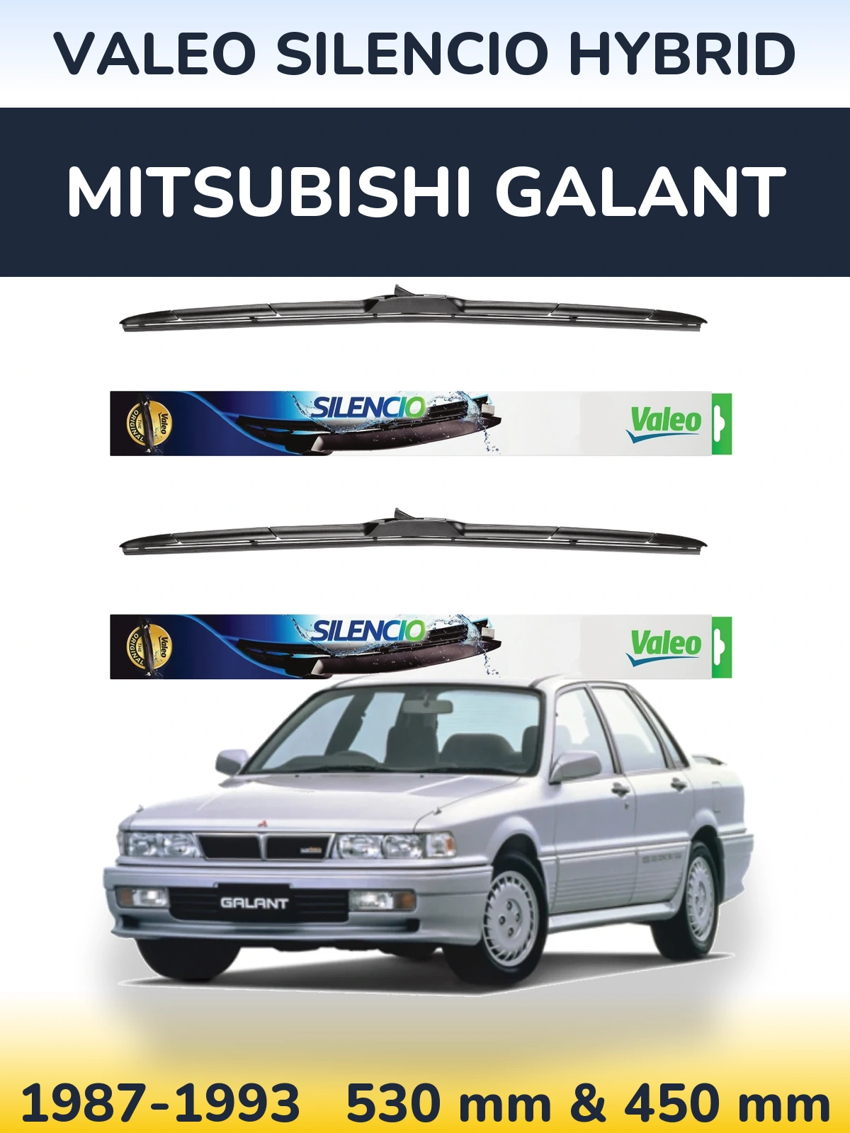 Komplet przednich wycieraczek Valeo Silencio Hybrid 530 & 450 mm do Mitsubishi Galant 1987-1993