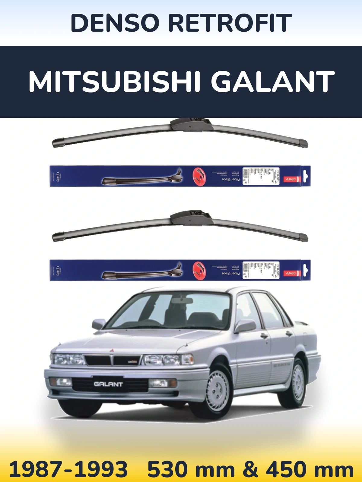 Komplet przednich wycieraczek Denso Retrofit 530 & 450 mm do Mitsubishi Galant 1987-1993