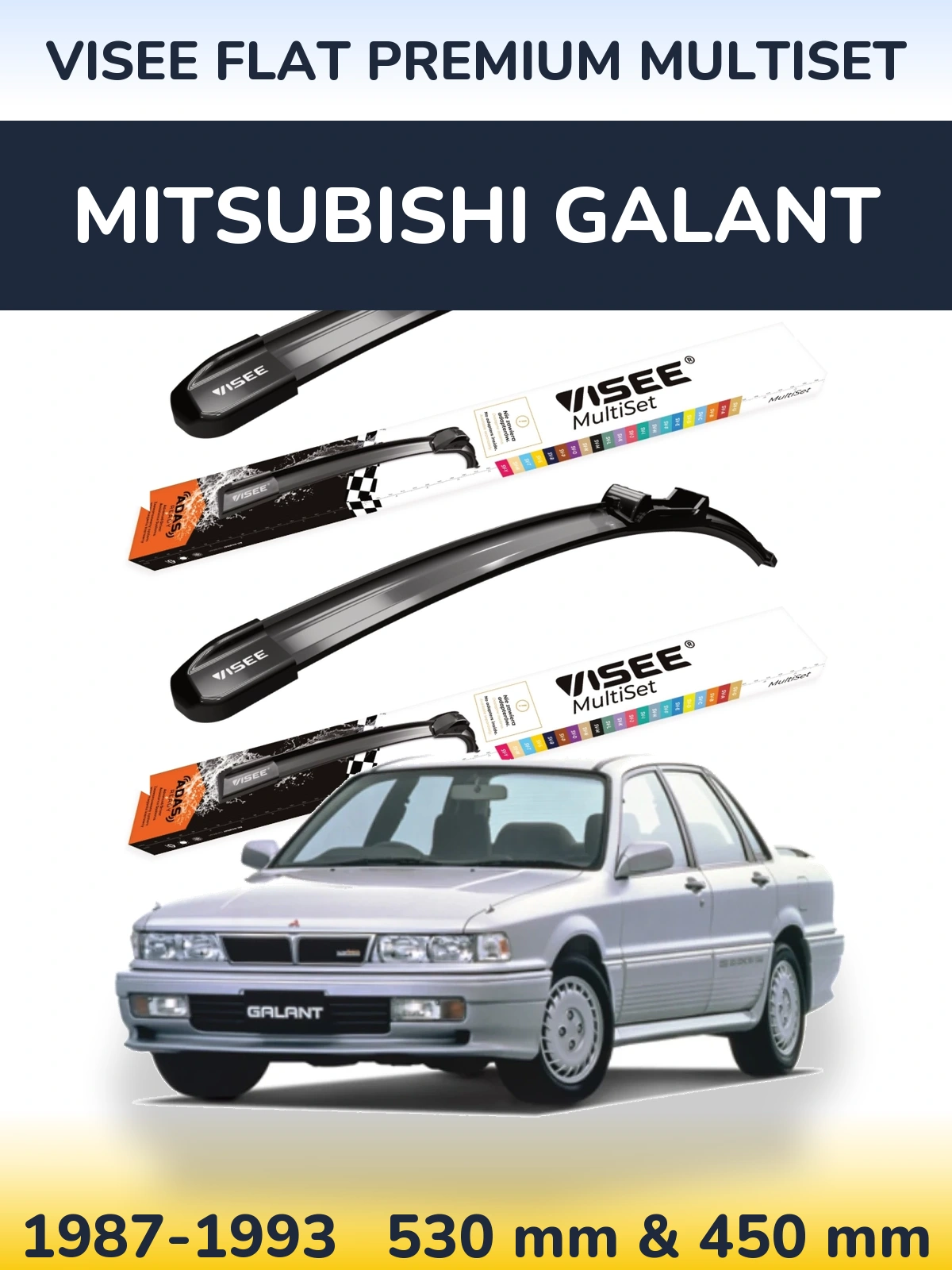 Komplet przednich wycieraczek VISEE FLAT PREMIUM MultiSet 530 & 450 mm do Mitsubishi Galant 1987-1993