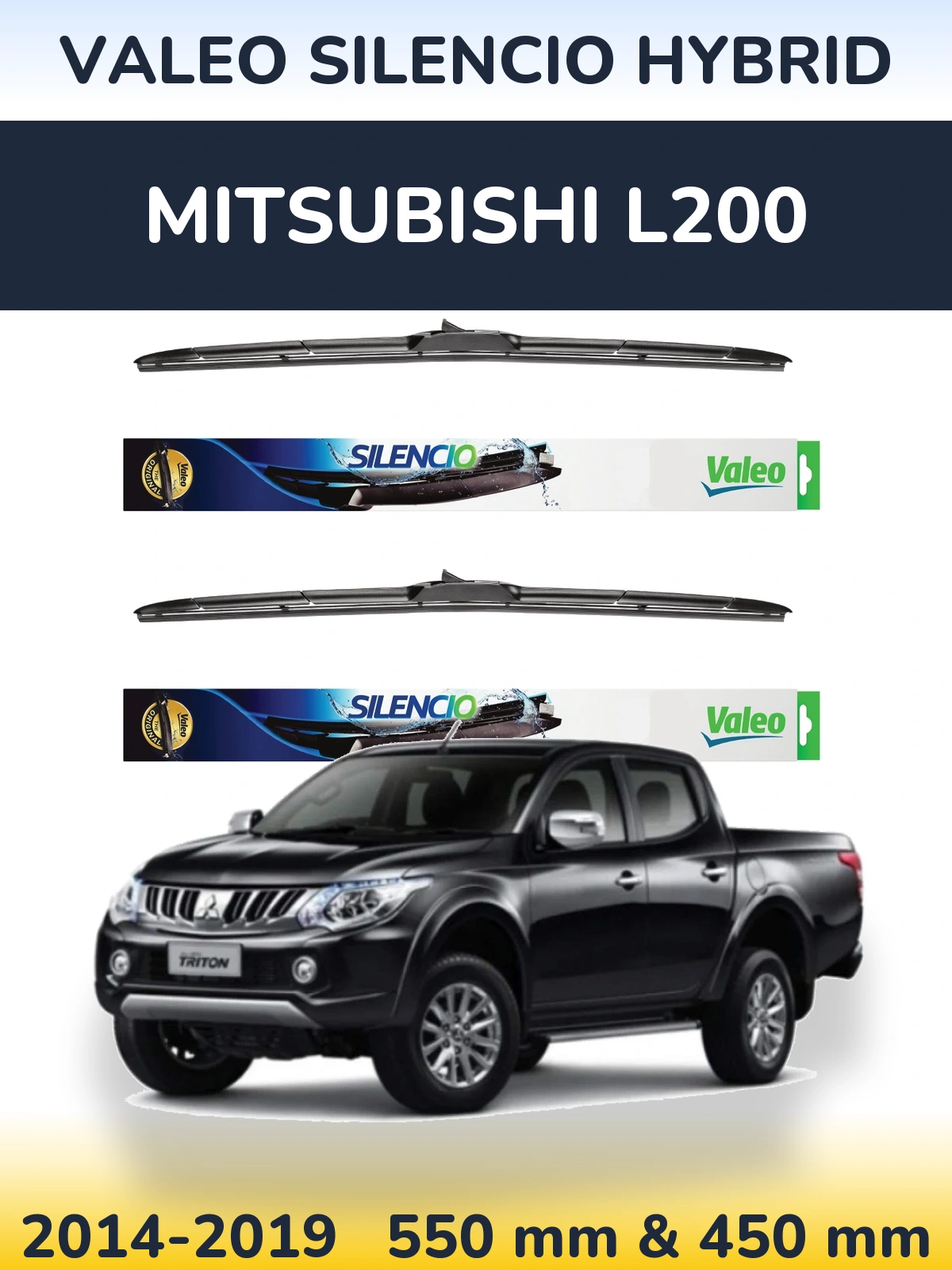 Комплект передних дворников Valeo Silencio Hybrid 550 & 450 мм для Mitsubishi L200 2014-2019