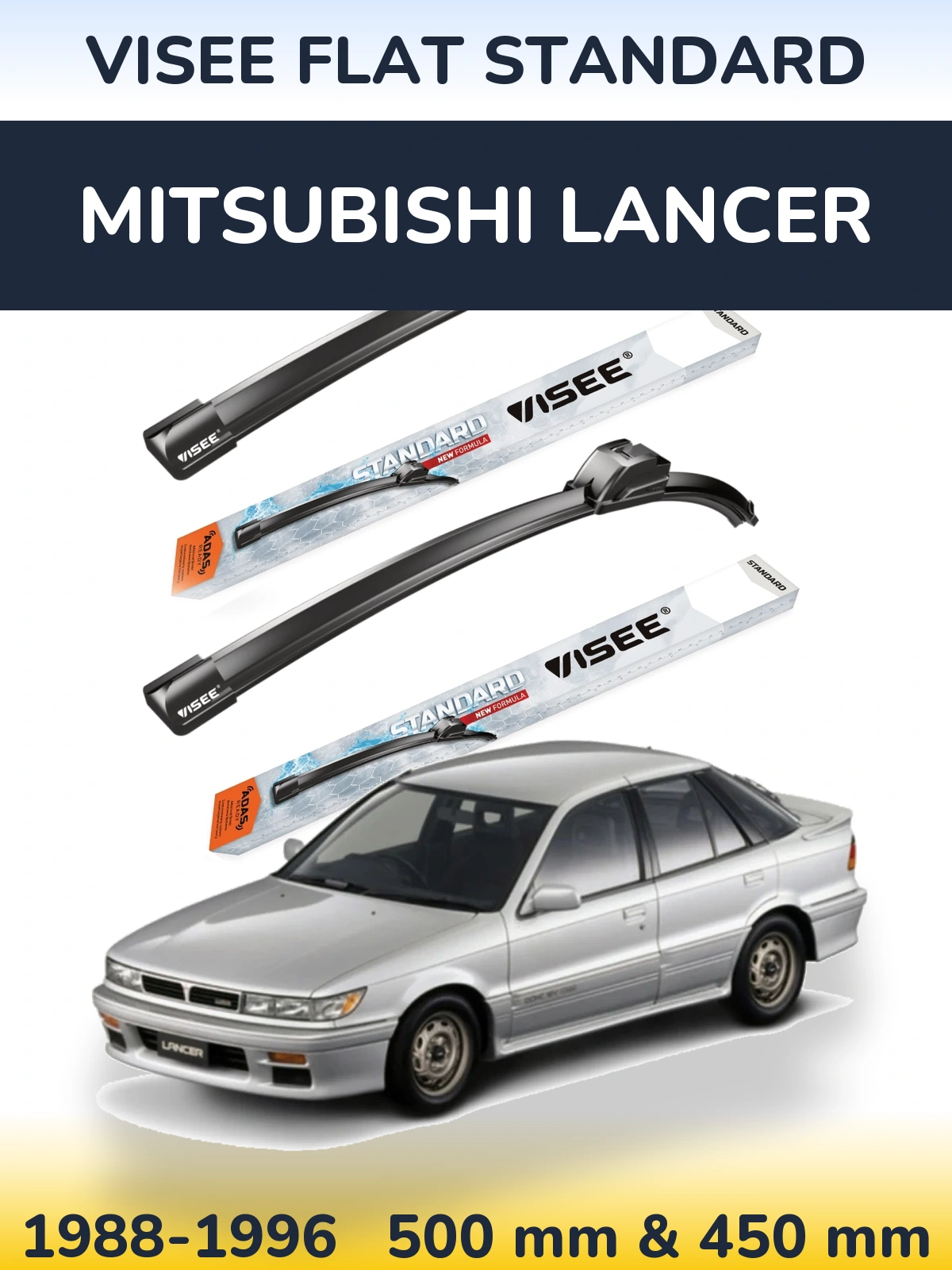 Komplet przednich wycieraczek VISEE FLAT STANDARD 500 & 450 mm do Mitsubishi Lancer 1988-1996