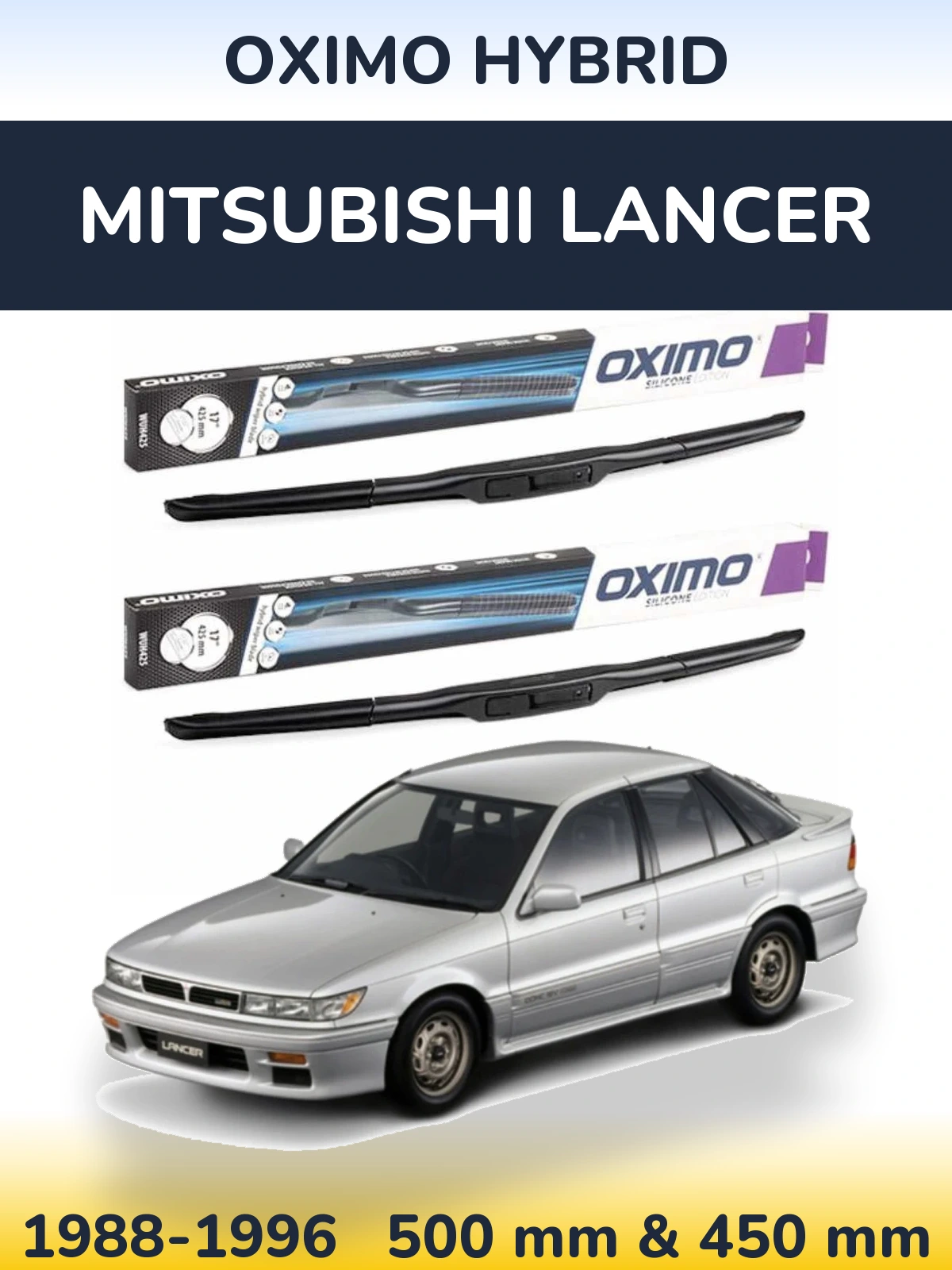 Komplet przednich wycieraczek Oximo Hybrid 500 & 450 mm do Mitsubishi Lancer 1988-1996
