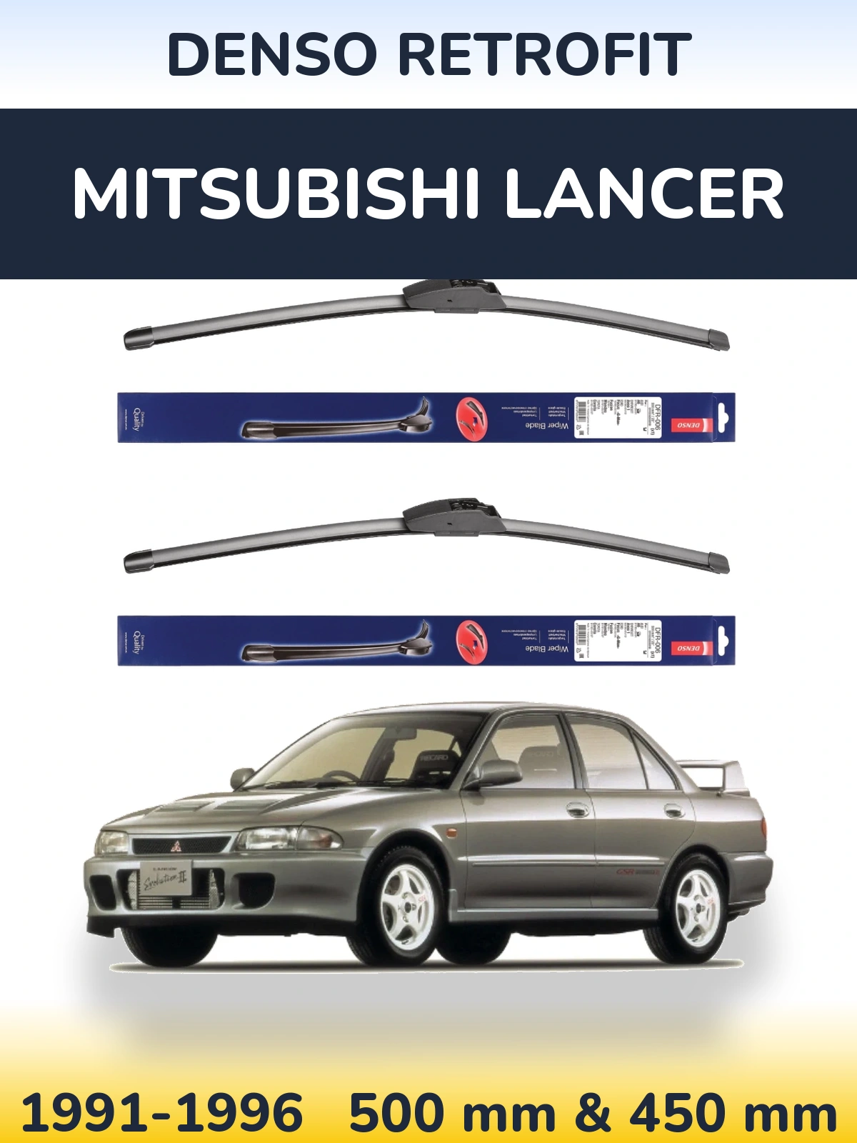 Komplet przednich wycieraczek Denso Retrofit 500 & 450 mm do Mitsubishi Lancer 1991-1996