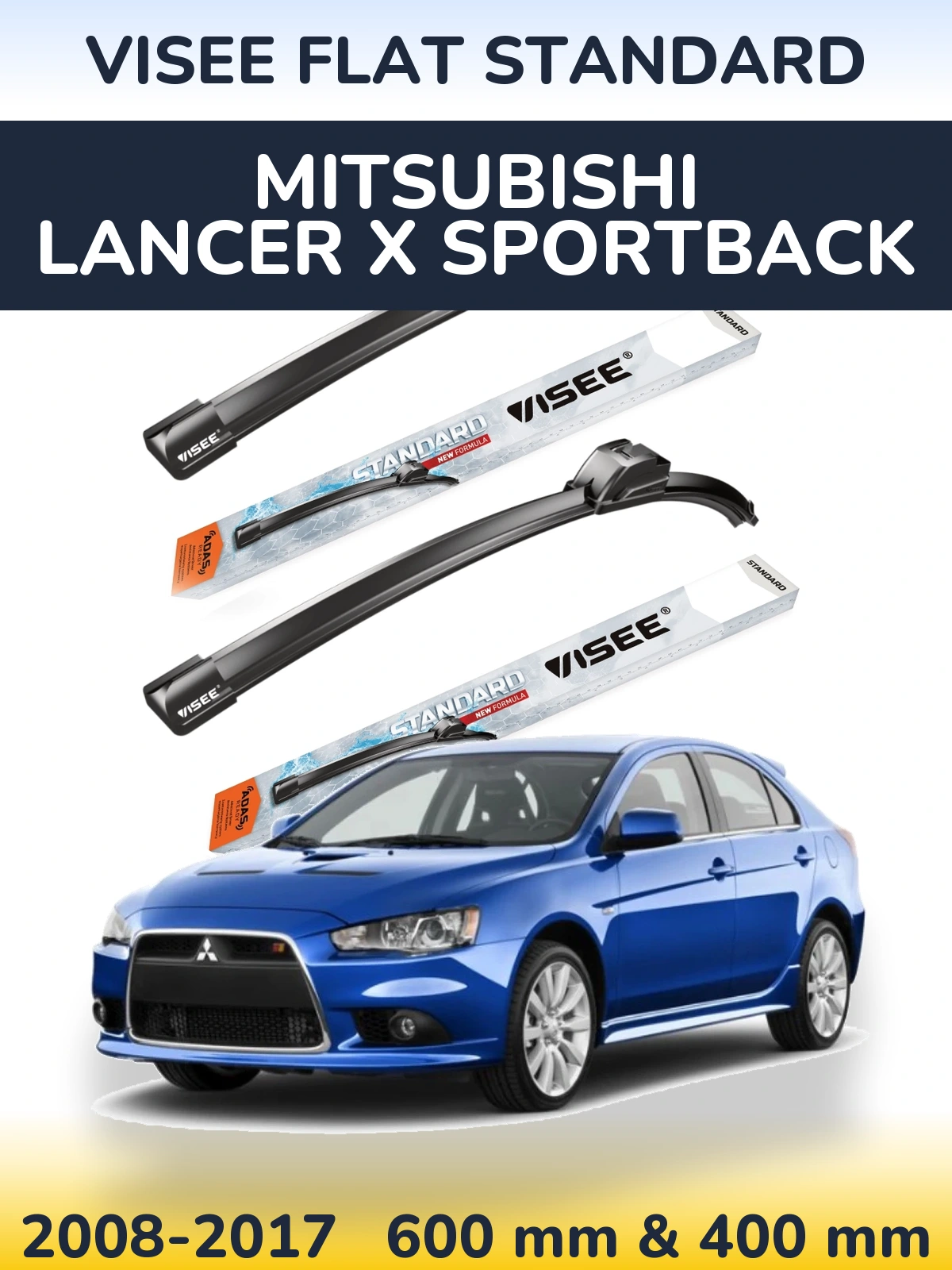 Комплект передних дворников VISEE FLAT STANDARD 600 & 400 мм для Mitsubishi Lancer X Sportback 2008-2017