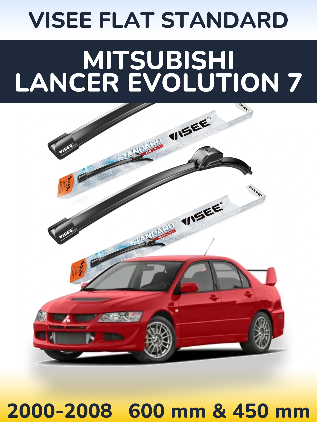 Комплект передних дворников VISEE FLAT STANDARD 600 & 450 мм для Mitsubishi Lancer Evolution 7 2000-2008