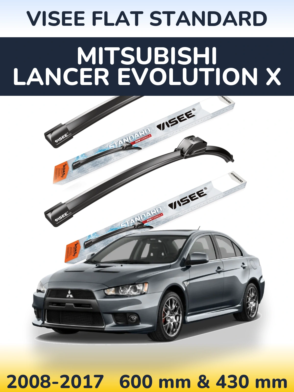 Комплект передних дворников VISEE FLAT STANDARD 600 & 430 мм для Mitsubishi Lancer Evolution X 2008-2017