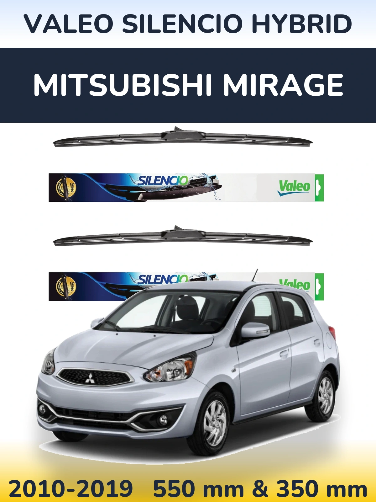 Комплект передних дворников Valeo Silencio Hybrid 550 & 350 мм для Mitsubishi Mirage 2010-2019