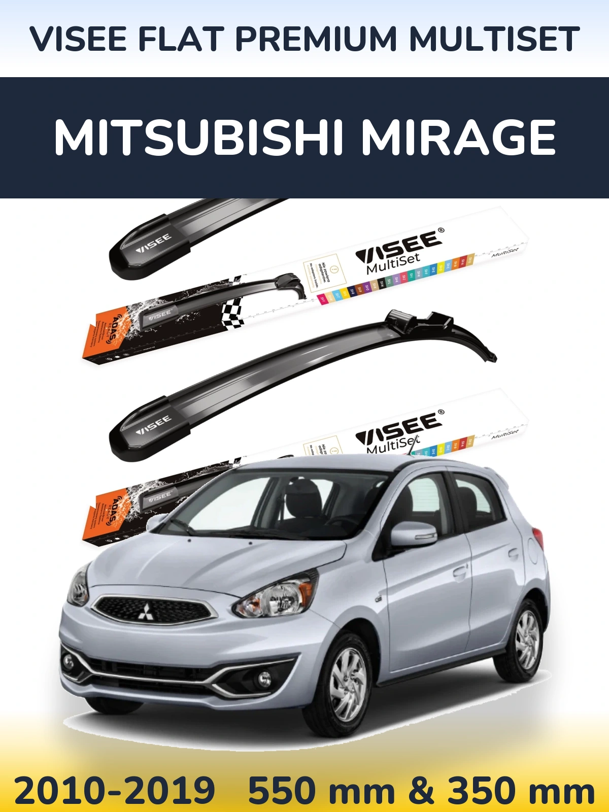 Komplet przednich wycieraczek VISEE FLAT PREMIUM MultiSet 550 & 350 mm do Mitsubishi Mirage 2010-2019