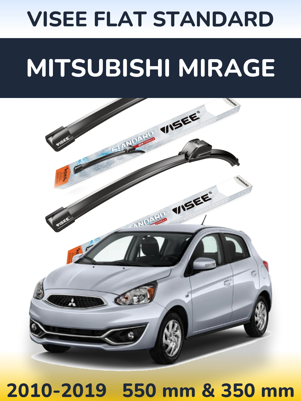 Комплект передних дворников VISEE FLAT STANDARD 550 & 350 мм для Mitsubishi Mirage 2010-2019