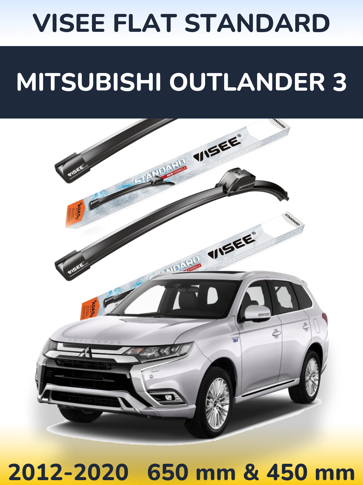 Komplet przednich wycieraczek VISEE FLAT STANDARD 650 & 450 mm do Mitsubishi Outlander 3 2012-2020