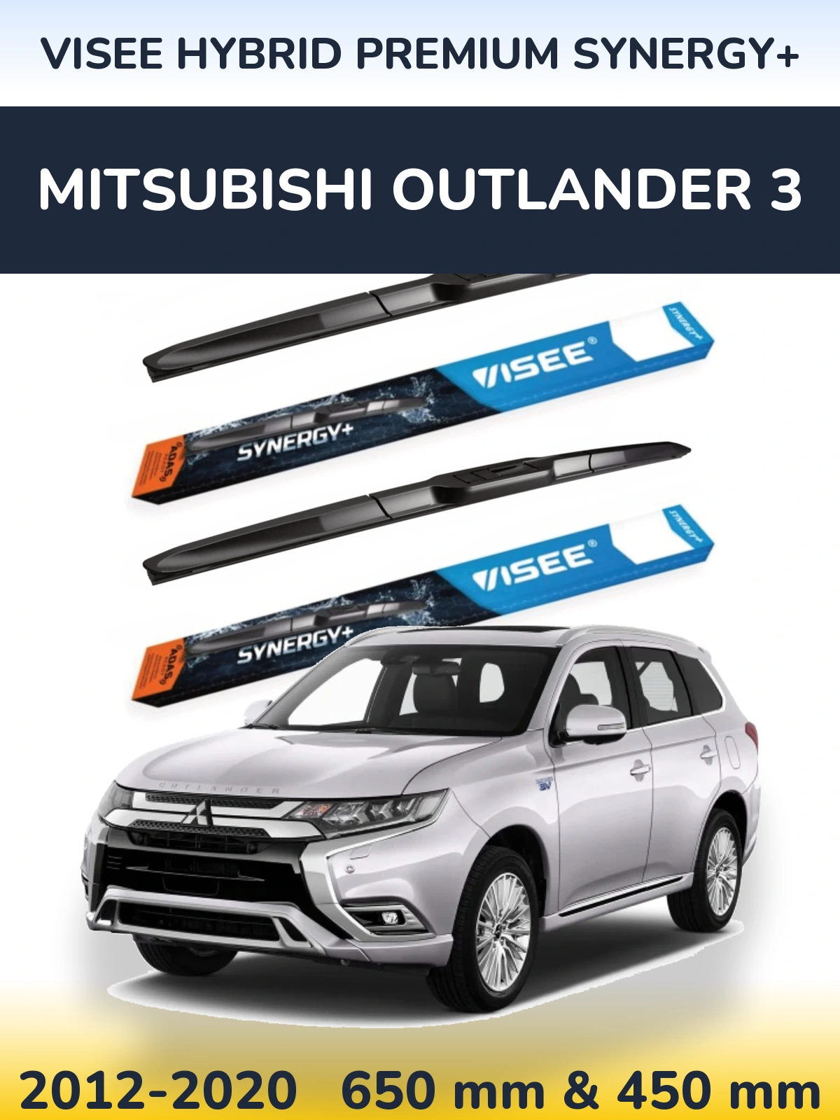 Komplet przednich wycieraczek VISEE HYBRID PREMIUM SYNERGY+ 650 & 450 mm do Mitsubishi Outlander 3 2012-2020