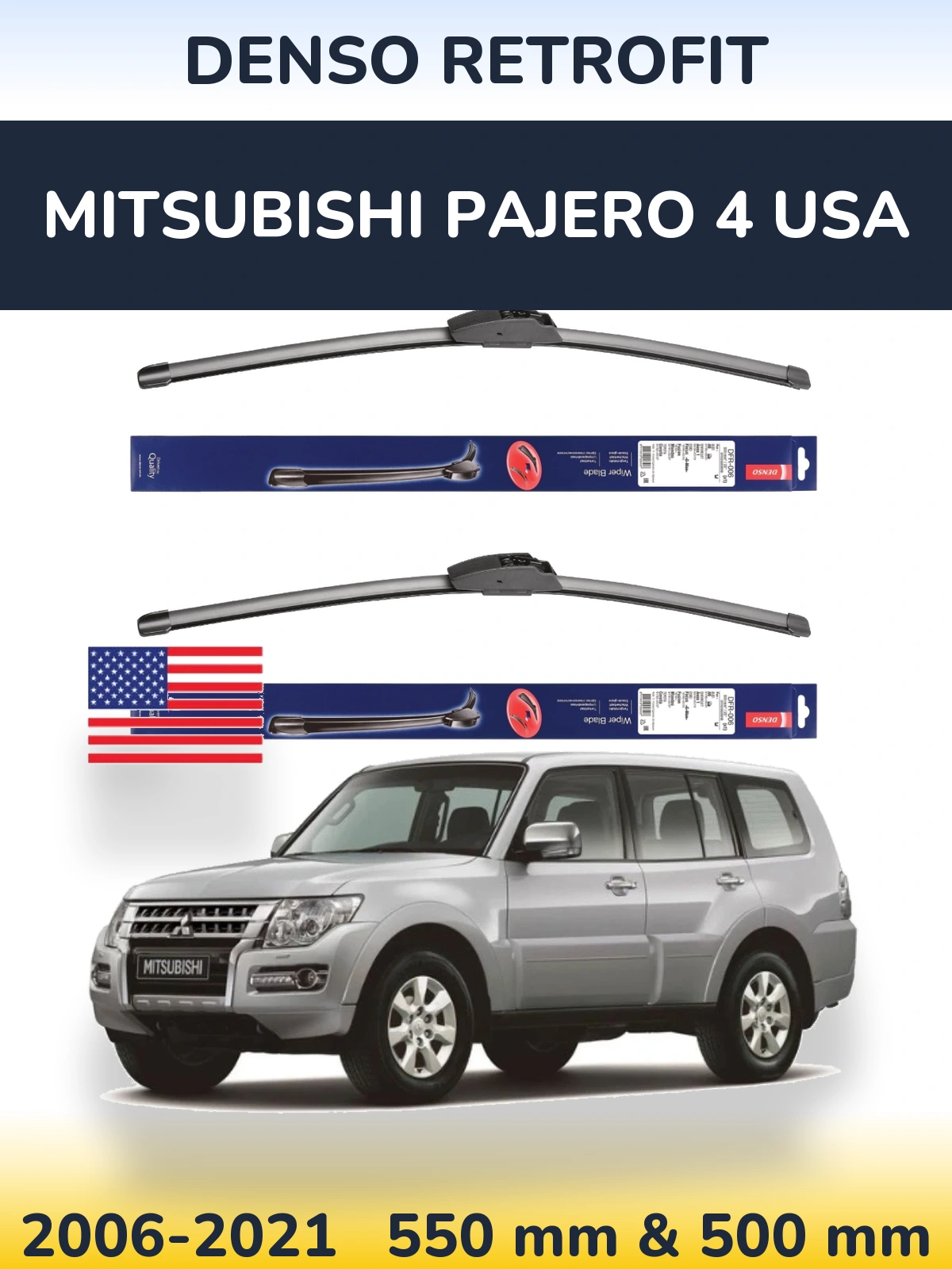 Komplet przednich wycieraczek Denso Retrofit 550 & 500 mm do Mitsubishi Pajero 4 USA 2006-2021
