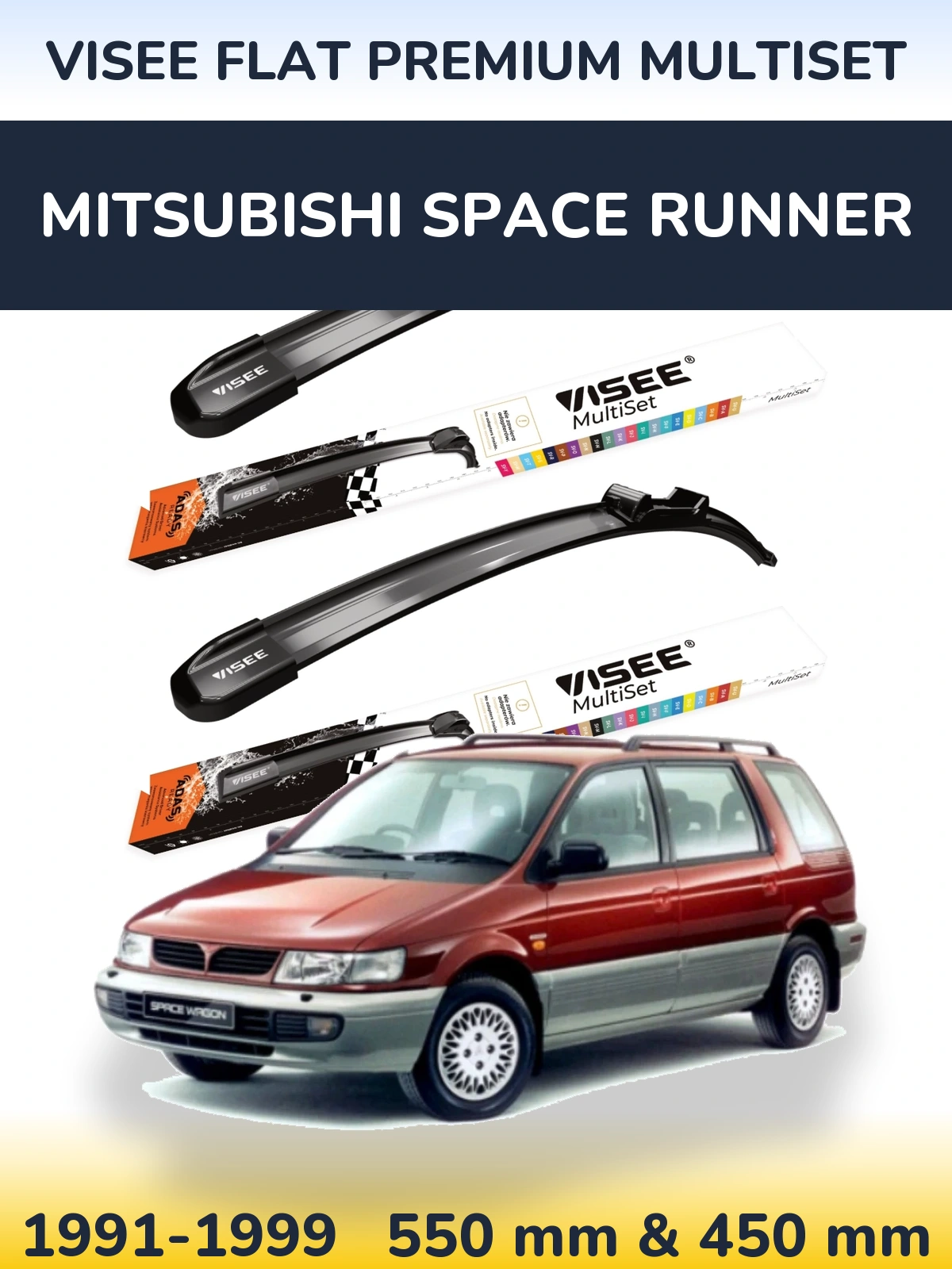 Komplet przednich wycieraczek VISEE FLAT PREMIUM MultiSet 550 & 450 mm do Mitsubishi Space Runner 1991-1999