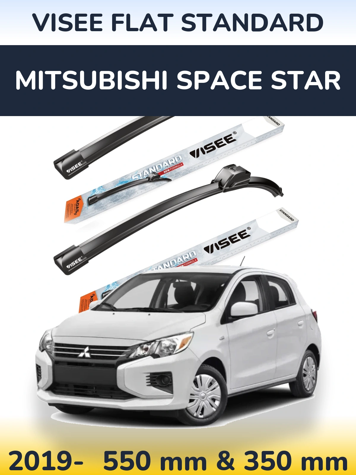 Комплект передних дворников VISEE FLAT STANDARD 550 & 350 мм для Mitsubishi Space Star 2019-2026