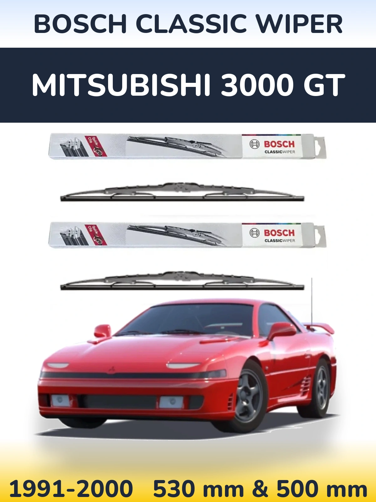 Komplet przednich wycieraczek BOSCH Classic Wiper 530 & 500 mm do Mitsubishi 3000 GT 1991-2000